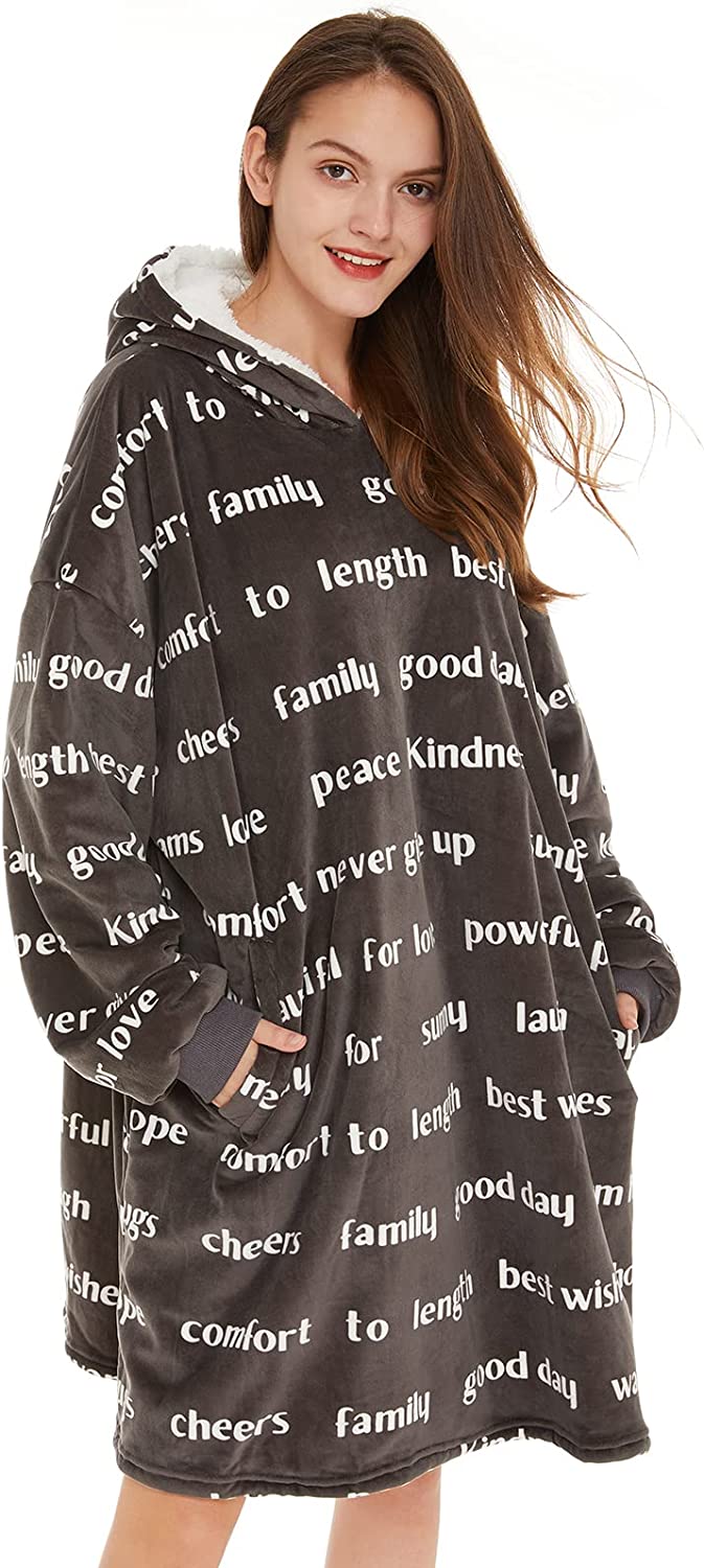 LetsFunny Oversized Hooded Blanket Sweatshirt, Super Soft Warm Comfortable Sherpa Wearable Blanket with Giant Pocket, for Adults Men Women Teenagers Kids, One Size Fits All