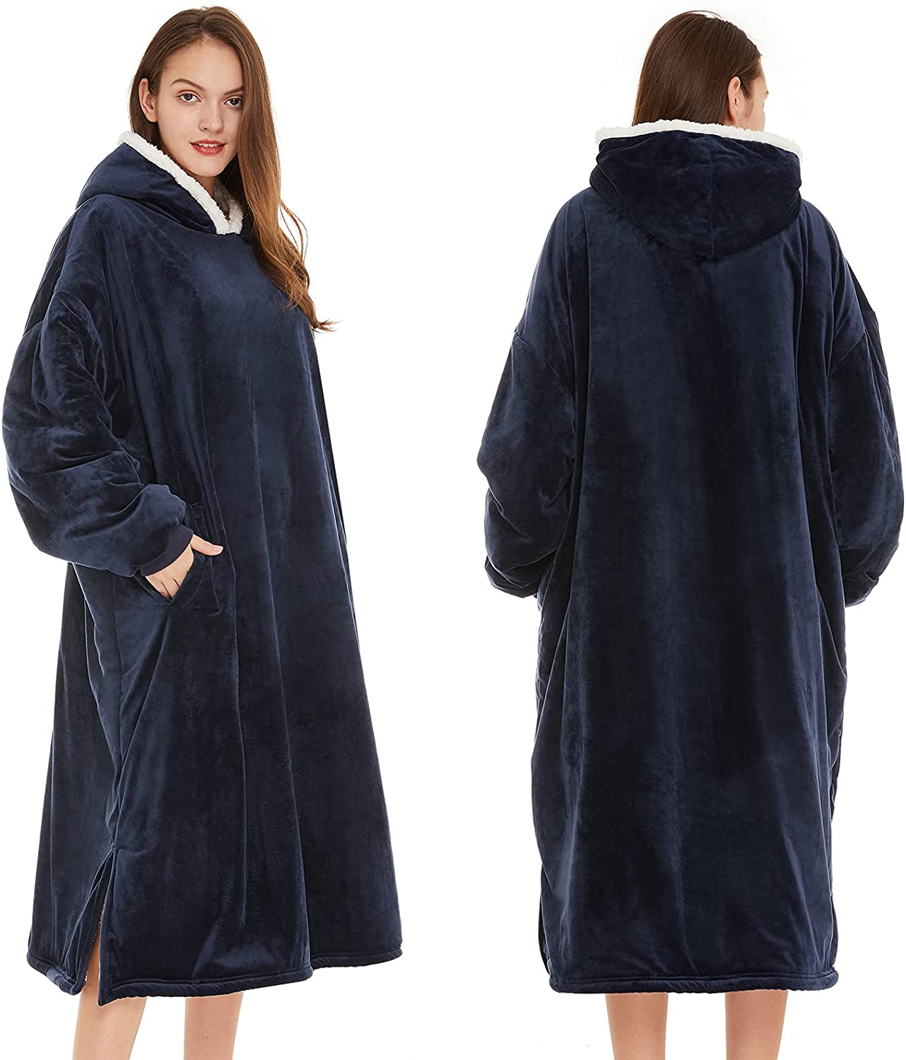 LetsFunny Oversized Blanket Sweatshirt, Plush Fleecehug Hoodie Wearable Blanket with Pocket, Super Warm Cozy Sweatshirt Hooded Blanket for Adult Women Men Teens, One Size Fits All