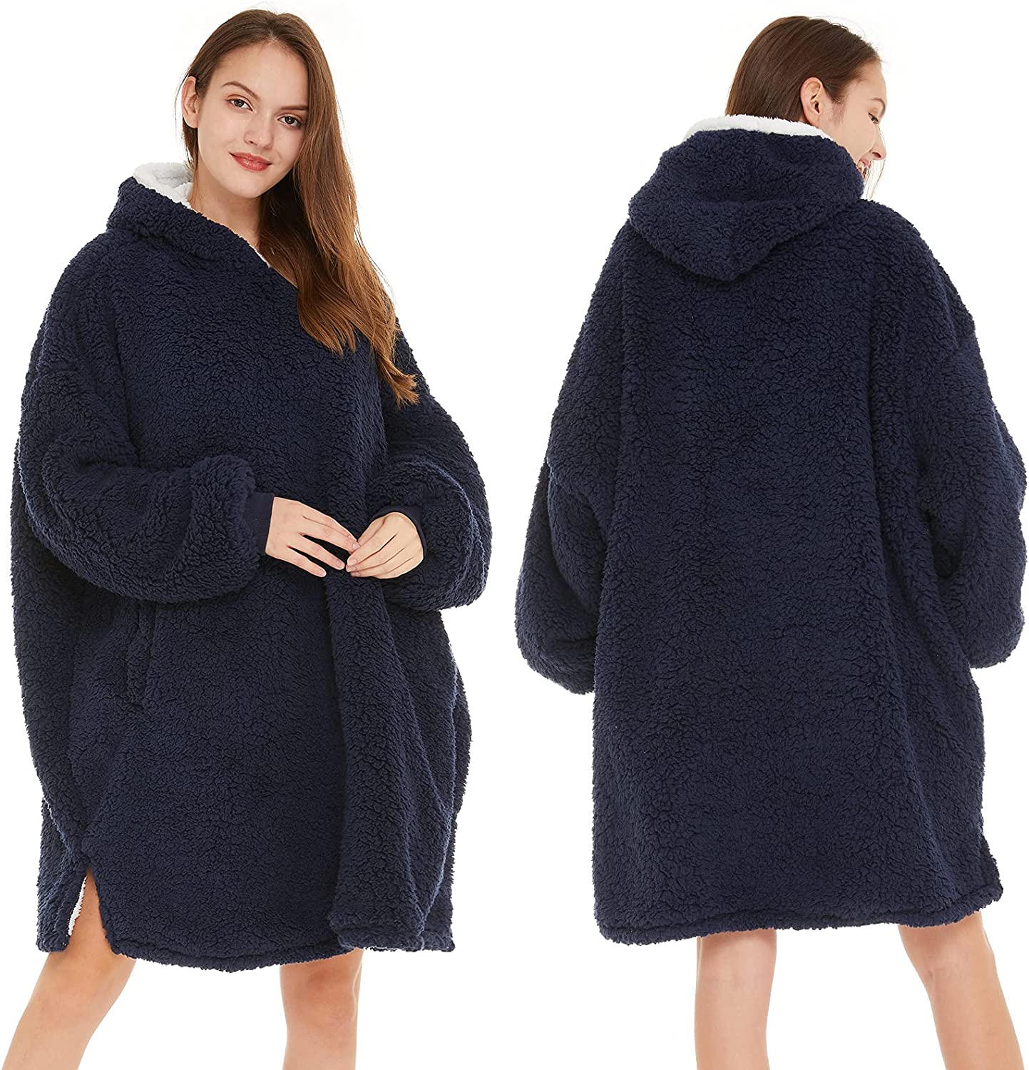 LetsFunny Oversized Blanket Sweatshirt, Plush Fleecehug Hoodie Wearable Blanket with Pocket, Super Warm Cozy Sweatshirt Hooded Blanket for Adult Women Men Teens, One Size Fits All