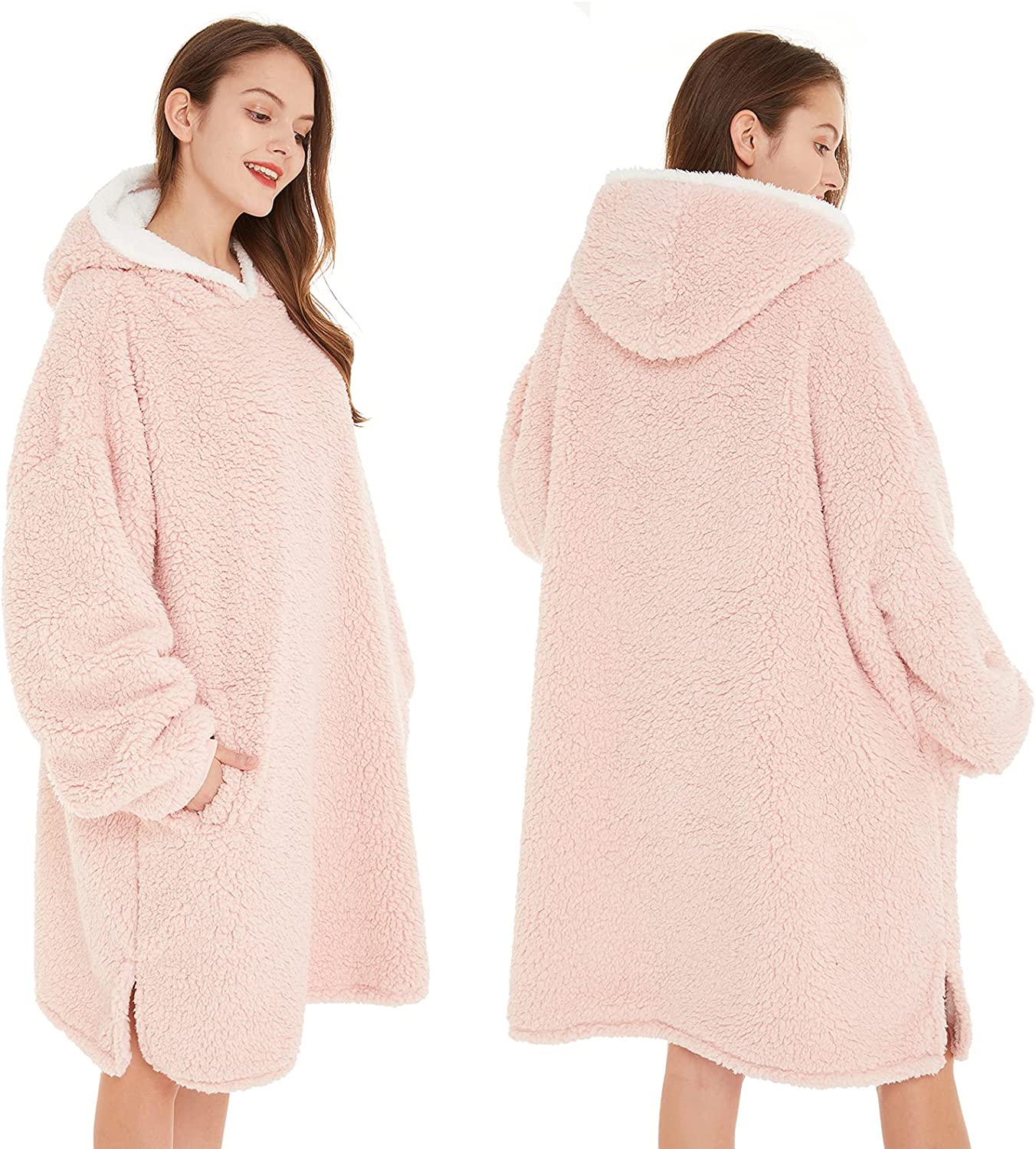 LetsFunny Oversized Blanket Sweatshirt, Plush Fleecehug Hoodie Wearable Blanket with Pocket, Super Warm Cozy Sweatshirt Hooded Blanket for Adult Women Men Teens, One Size Fits All