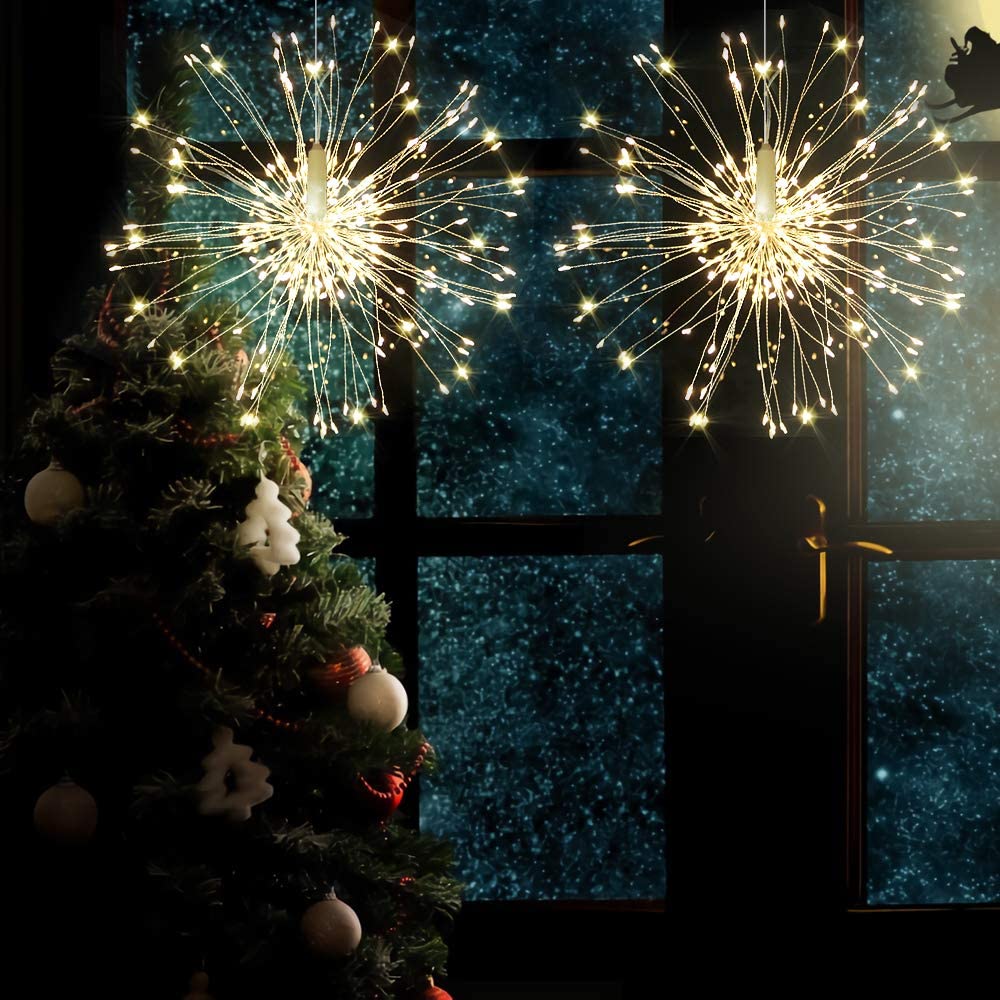 Fairy Firework String Wire Lights, LED DIY 8 Modes Dimmable Lights, Waterproof Decorative Hanging Starburst Lights for Christmas, Home, Patio, Indoor Outdoor Decoration