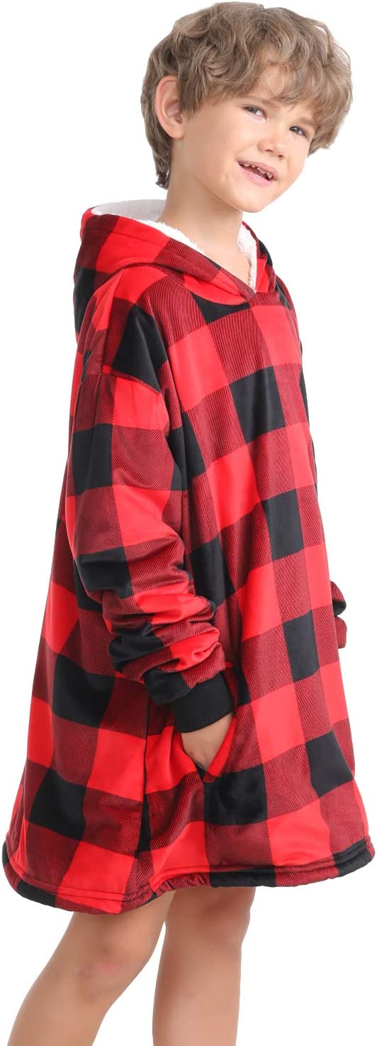 LetsFunny Oversized Hooded Blanket Sweatshirt, Super Soft Warm Comfortable Sherpa Wearable Blanket with Giant Pocket, for Adults Men Women Teenagers Kids, One Size Fits All