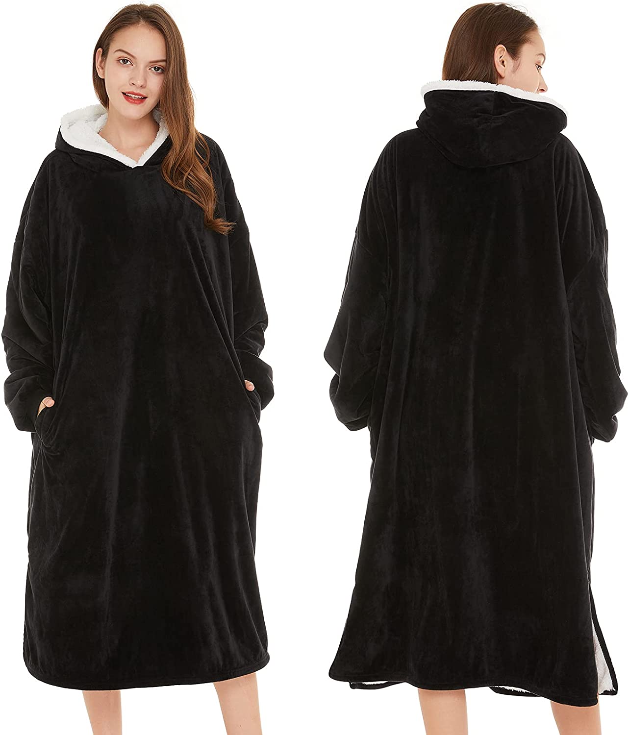 LetsFunny Oversized Blanket Sweatshirt, Plush Fleecehug Hoodie Wearable Blanket with Pocket, Super Warm Cozy Sweatshirt Hooded Blanket for Adult Women Men Teens, One Size Fits All