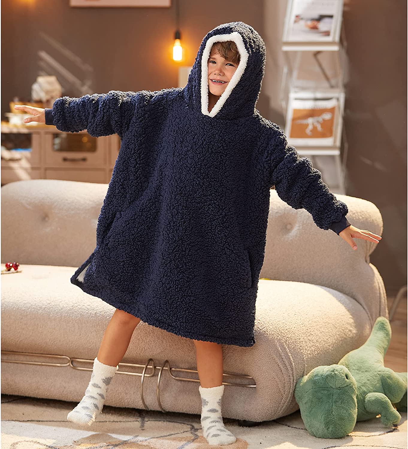 LetsFunny Oversized Blanket Sweatshirt, Plush Fleecehug Hoodie Wearable Blanket with Pocket, Super Warm Cozy Sweatshirt Hooded Blanket for Adult Women Men Teens, One Size Fits All