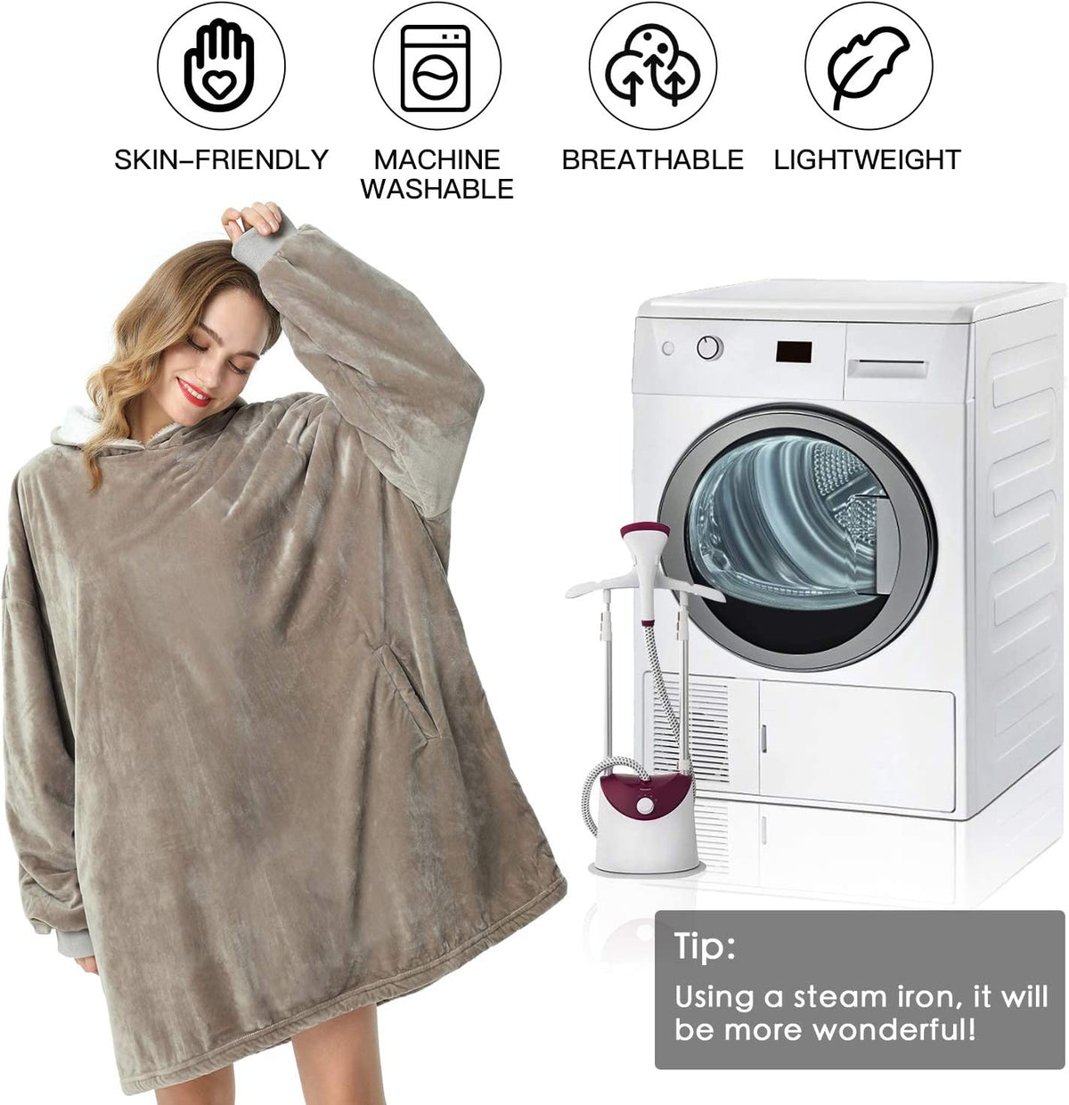 LetsFunny Oversized Hooded Blanket Sweatshirt, Super Soft Warm Comfortable Sherpa Wearable Blanket with Giant Pocket, for Adults Men Women Teenagers Kids, One Size Fits All