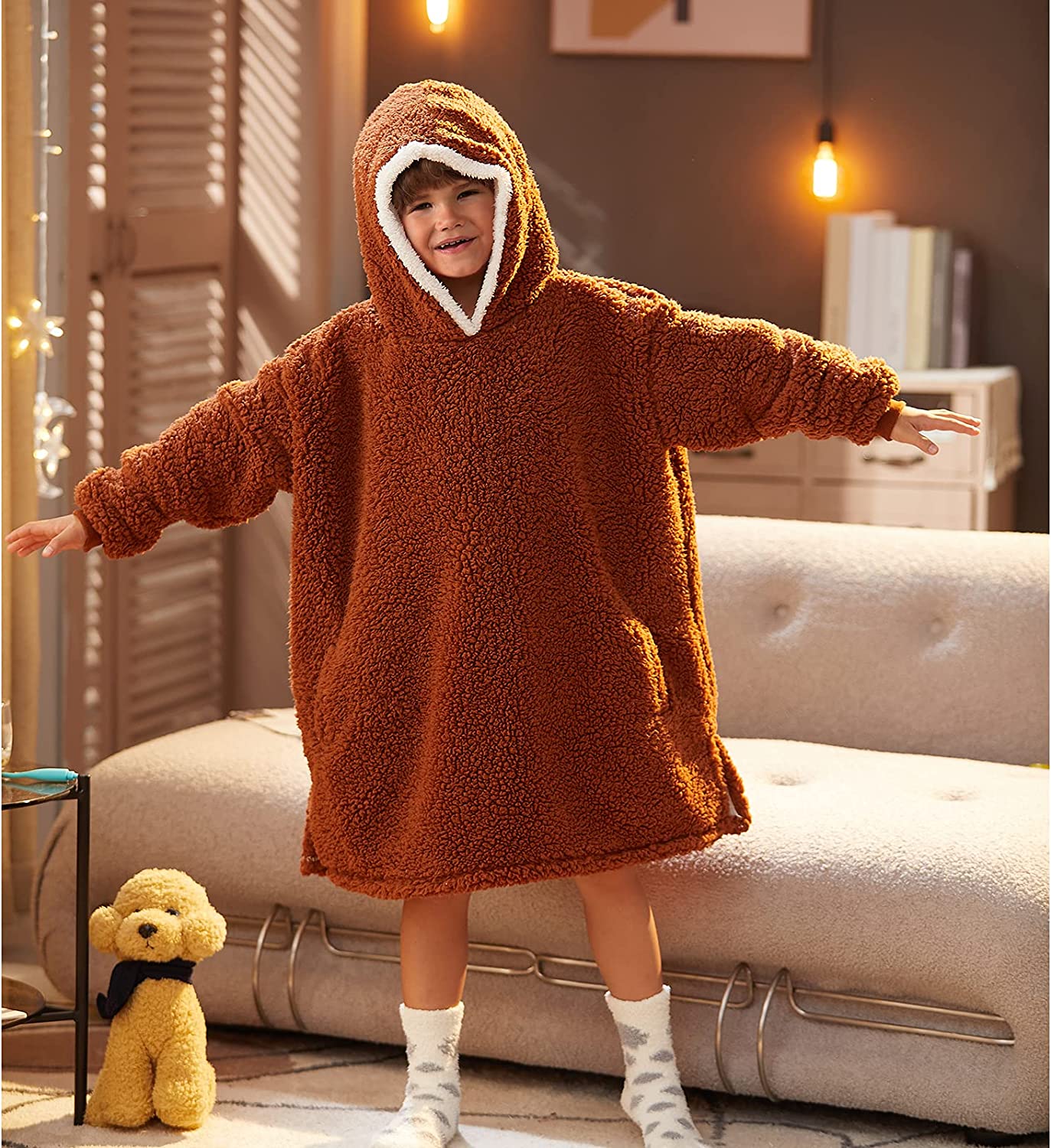 LetsFunny Oversized Blanket Sweatshirt, Plush Fleecehug Hoodie Wearable Blanket with Pocket, Super Warm Cozy Sweatshirt Hooded Blanket for Adult Women Men Teens, One Size Fits All