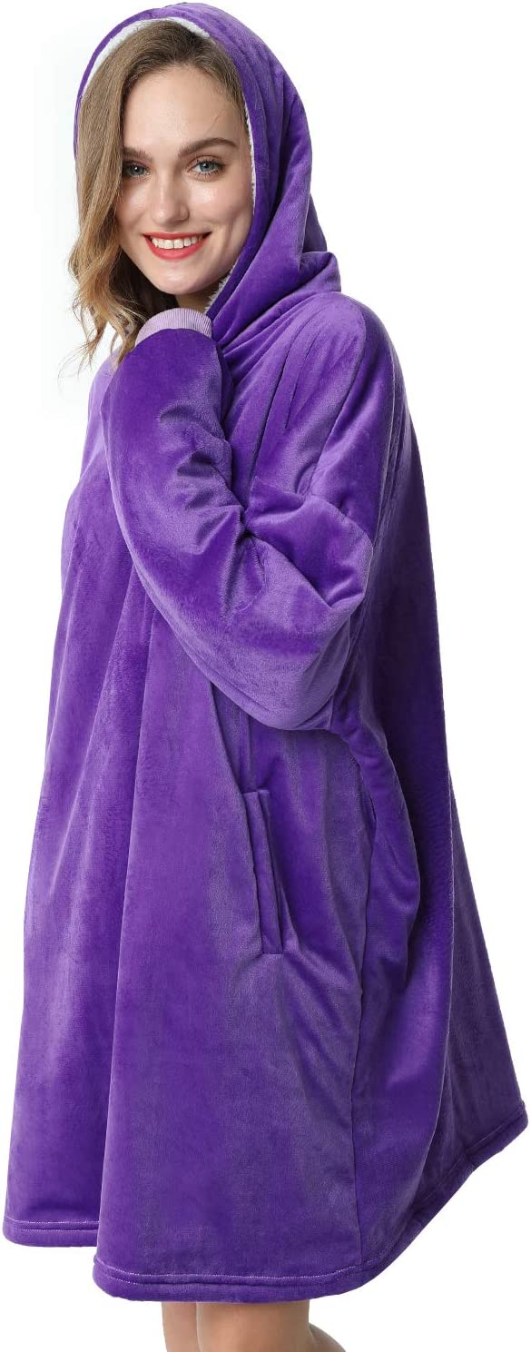 LetsFunny Oversized Hooded Blanket Sweatshirt, Super Soft Warm Comfortable Sherpa Wearable Blanket with Giant Pocket, for Adults Men Women Teenagers Kids, One Size Fits All