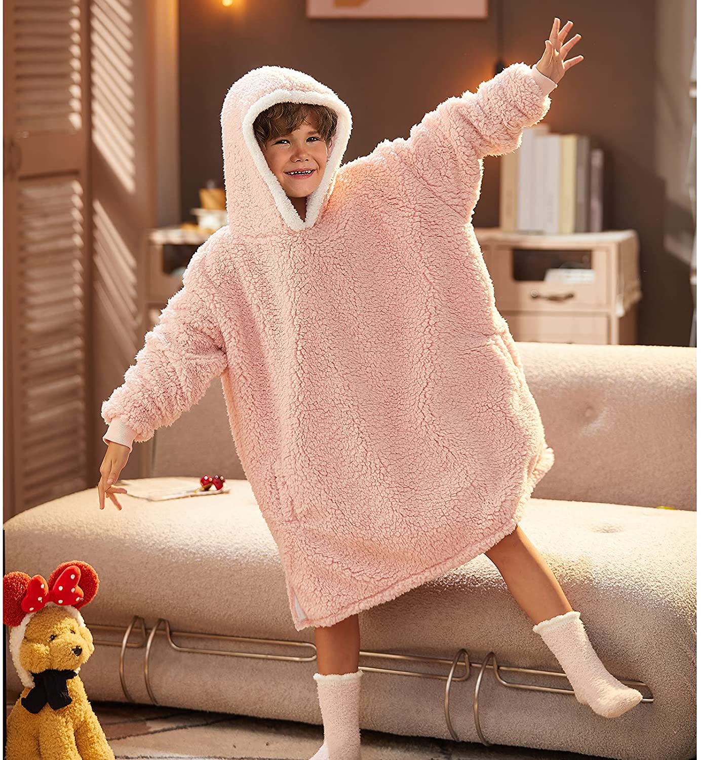 LetsFunny Oversized Blanket Sweatshirt, Plush Fleecehug Hoodie Wearable Blanket with Pocket, Super Warm Cozy Sweatshirt Hooded Blanket for Adult Women Men Teens, One Size Fits All