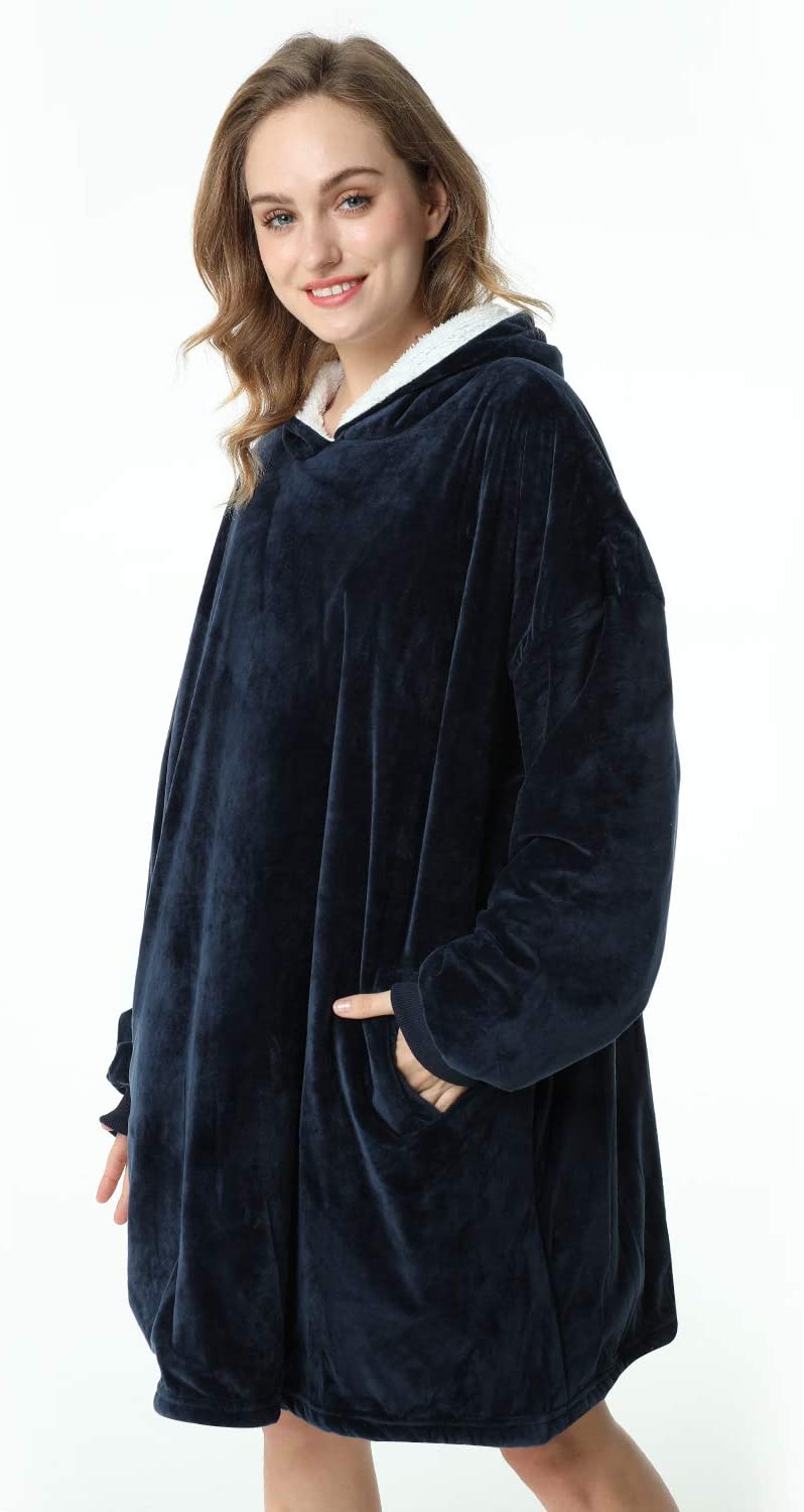 LetsFunny Oversized Hooded Blanket Sweatshirt, Super Soft Warm Comfortable Sherpa Wearable Blanket with Giant Pocket, for Adults Men Women Teenagers Kids, One Size Fits All