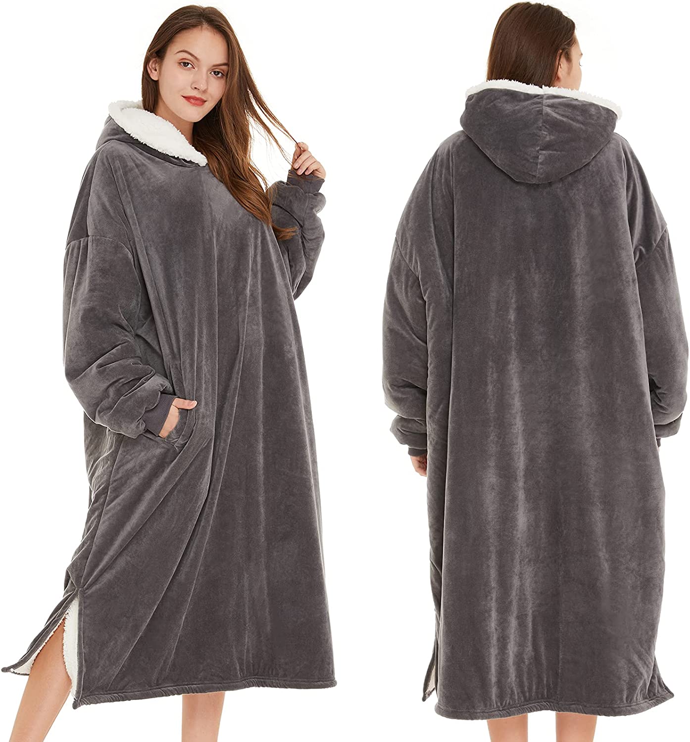 LetsFunny Oversized Blanket Sweatshirt, Plush Fleecehug Hoodie Wearable Blanket with Pocket, Super Warm Cozy Sweatshirt Hooded Blanket for Adult Women Men Teens, One Size Fits All