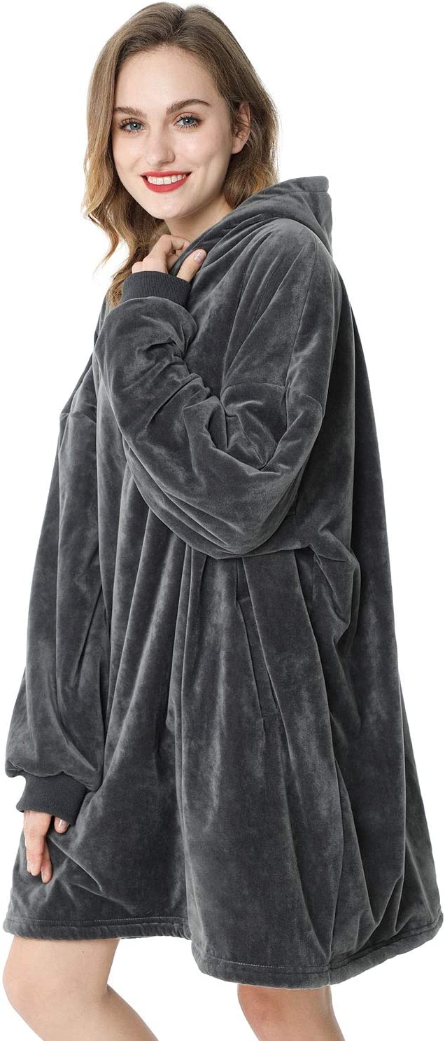 LetsFunny Oversized Hooded Blanket Sweatshirt, Super Soft Warm Comfortable Sherpa Wearable Blanket with Giant Pocket, for Adults Men Women Teenagers Kids, One Size Fits All
