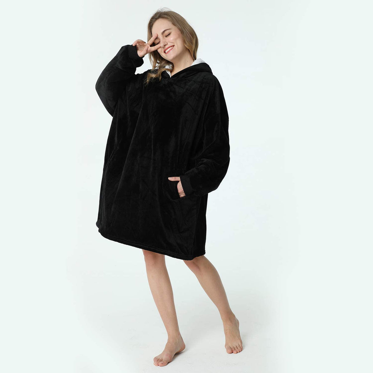 LetsFunny Oversized Hooded Blanket Sweatshirt, Super Soft Warm Comfortable Sherpa Wearable Blanket with Giant Pocket, for Adults Men Women Teenagers Kids, One Size Fits All