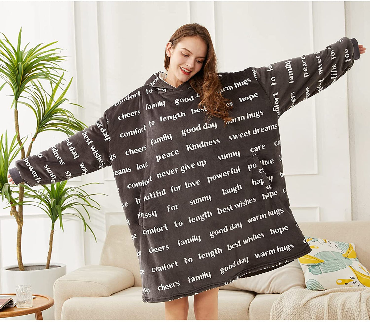 LetsFunny Oversized Hooded Blanket Sweatshirt, Super Soft Warm Comfortable Sherpa Wearable Blanket with Giant Pocket, for Adults Men Women Teenagers Kids, One Size Fits All