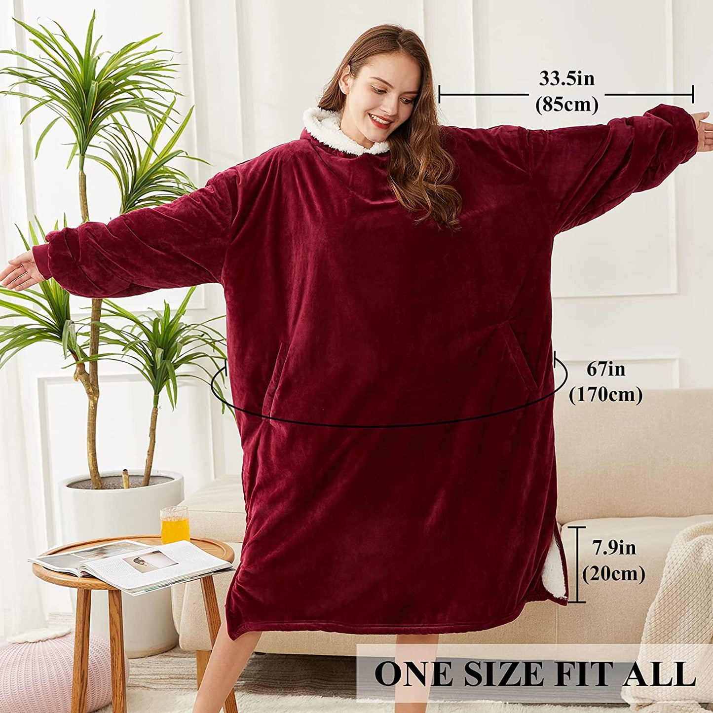 LetsFunny Oversized Blanket Sweatshirt, Plush Fleecehug Hoodie Wearable Blanket with Pocket, Super Warm Cozy Sweatshirt Hooded Blanket for Adult Women Men Teens, One Size Fits All