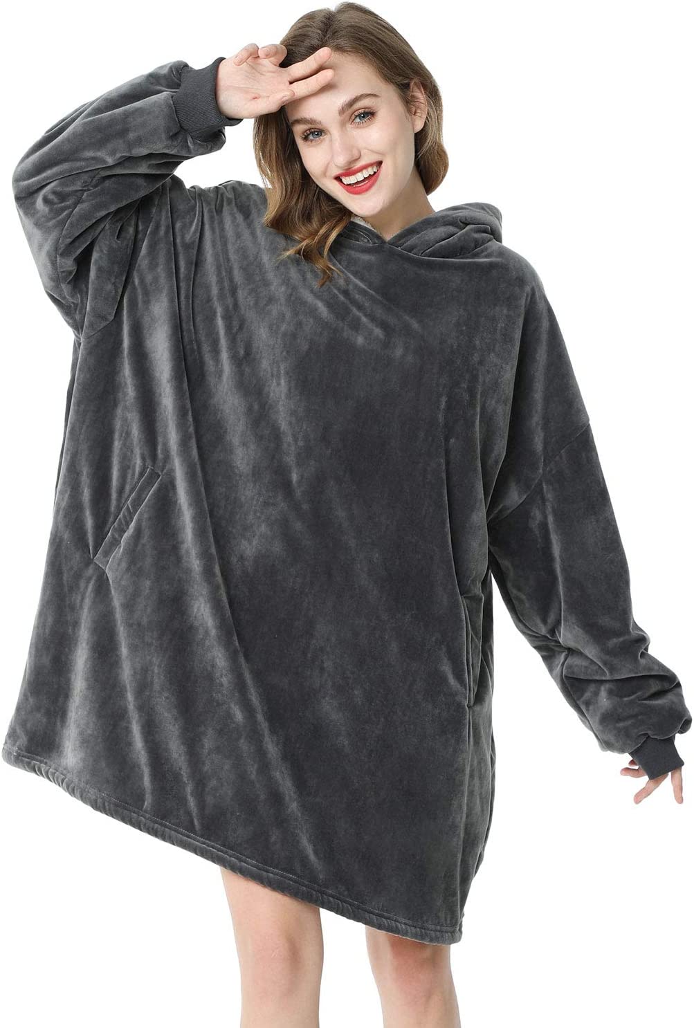 LetsFunny Oversized Hooded Blanket Sweatshirt, Super Soft Warm Comfortable Sherpa Wearable Blanket with Giant Pocket, for Adults Men Women Teenagers Kids, One Size Fits All