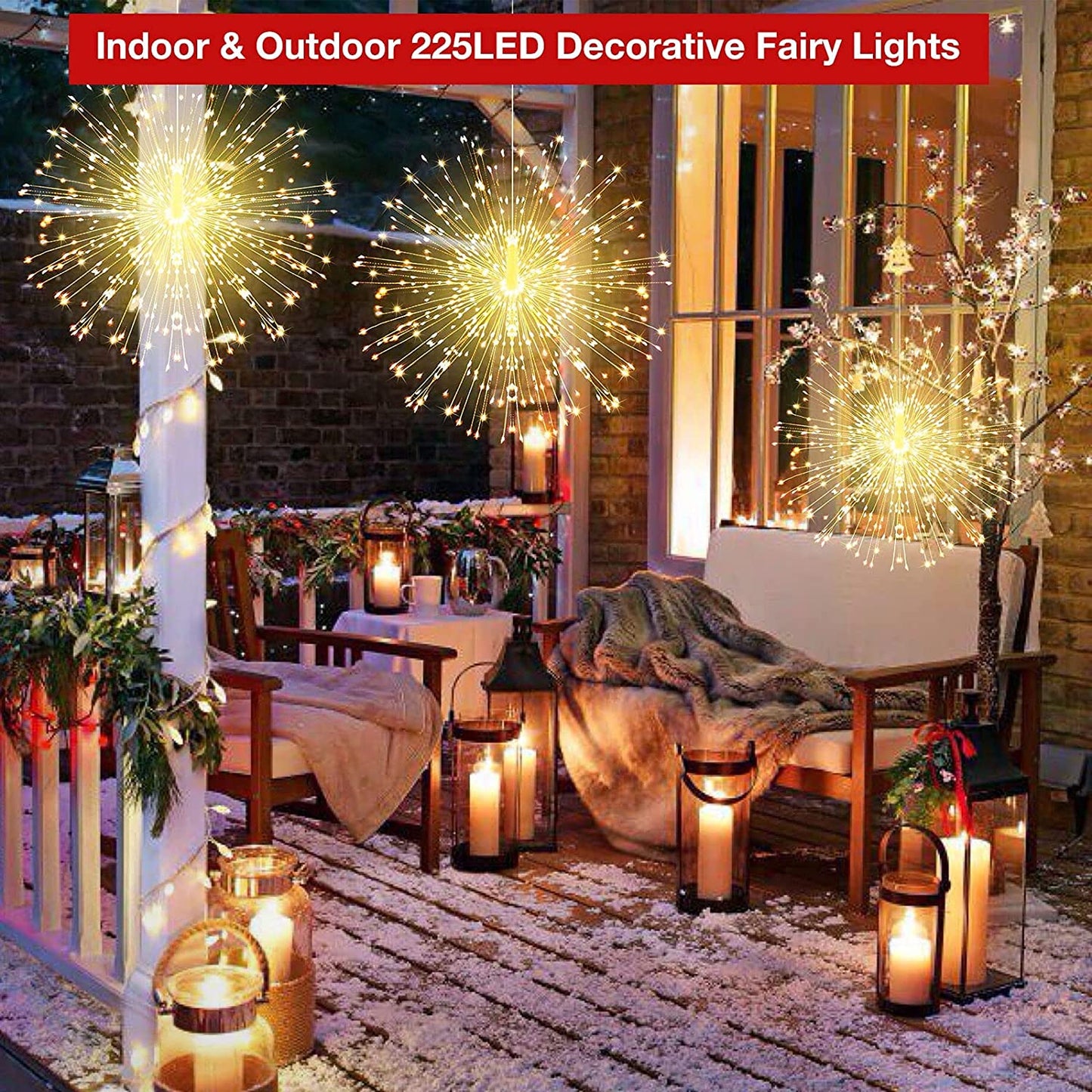 Fairy Lights Battery Operated Wire Lights,225 LED DIY 8 Modes Dimmable Lights with Remote Control, Waterproof Decorative Hanging Starburst Lights for Christmas, Home, Patio, Indoor Outdoor Decoration