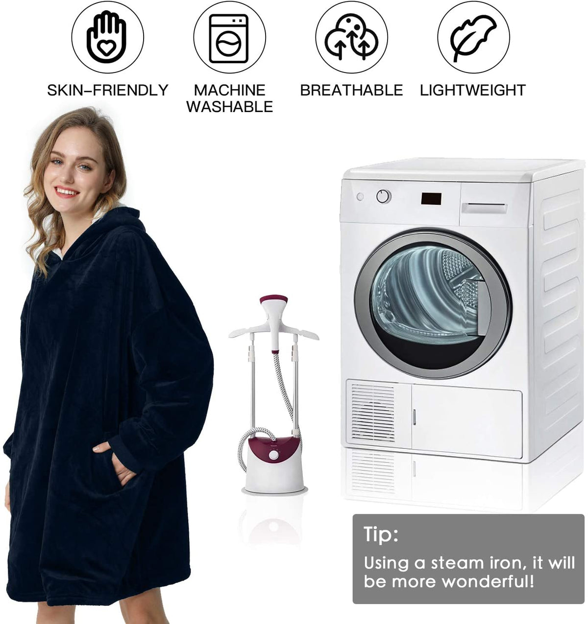 LetsFunny Oversized Hooded Blanket Sweatshirt, Super Soft Warm Comfortable Sherpa Wearable Blanket with Giant Pocket, for Adults Men Women Teenagers Kids, One Size Fits All