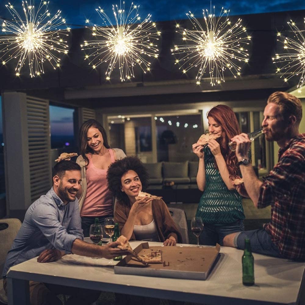 Fairy Firework String Wire Lights, LED DIY 8 Modes Dimmable Lights, Waterproof Decorative Hanging Starburst Lights for Christmas, Home, Patio, Indoor Outdoor Decoration