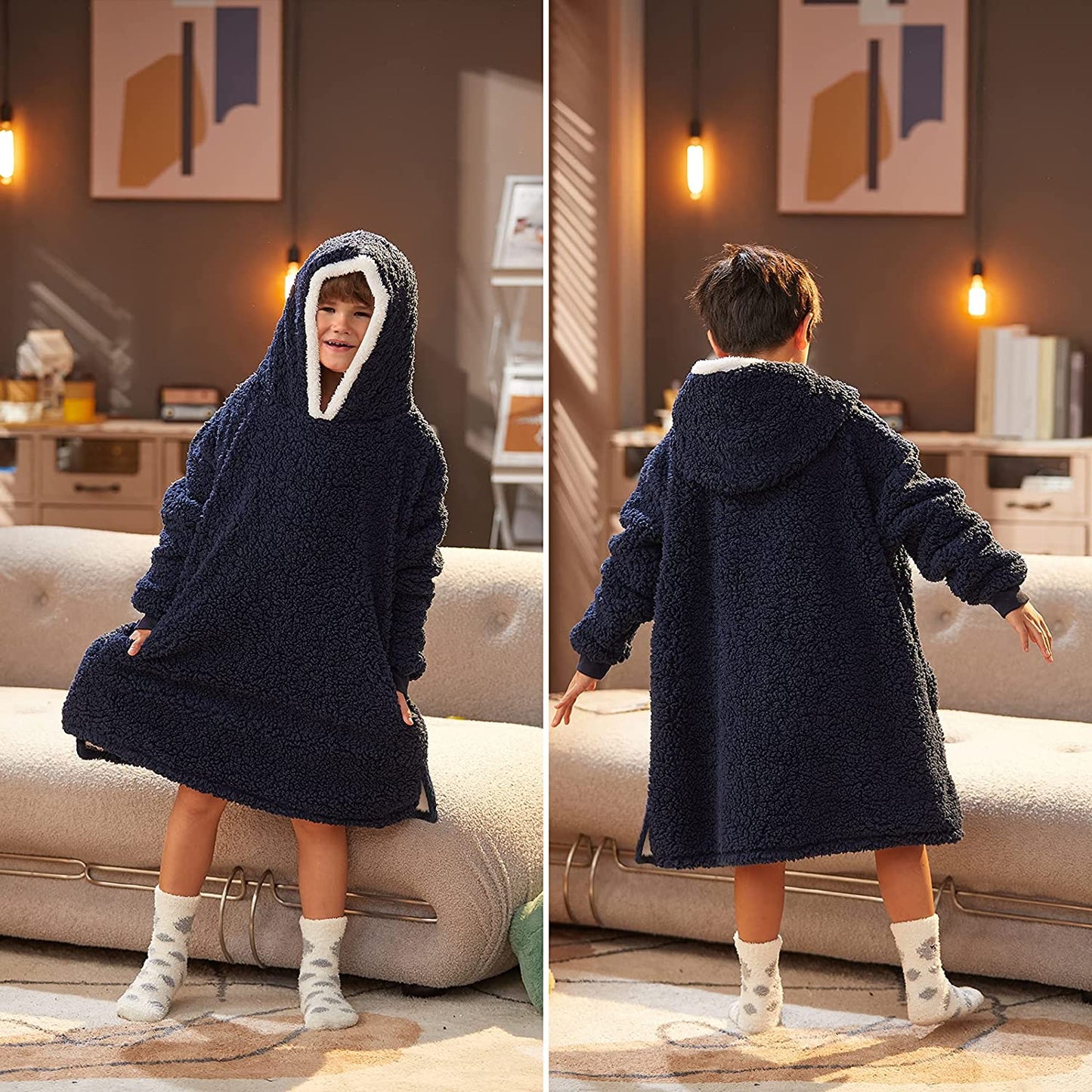 LetsFunny Oversized Blanket Sweatshirt, Plush Fleecehug Hoodie Wearable Blanket with Pocket, Super Warm Cozy Sweatshirt Hooded Blanket for Adult Women Men Teens, One Size Fits All