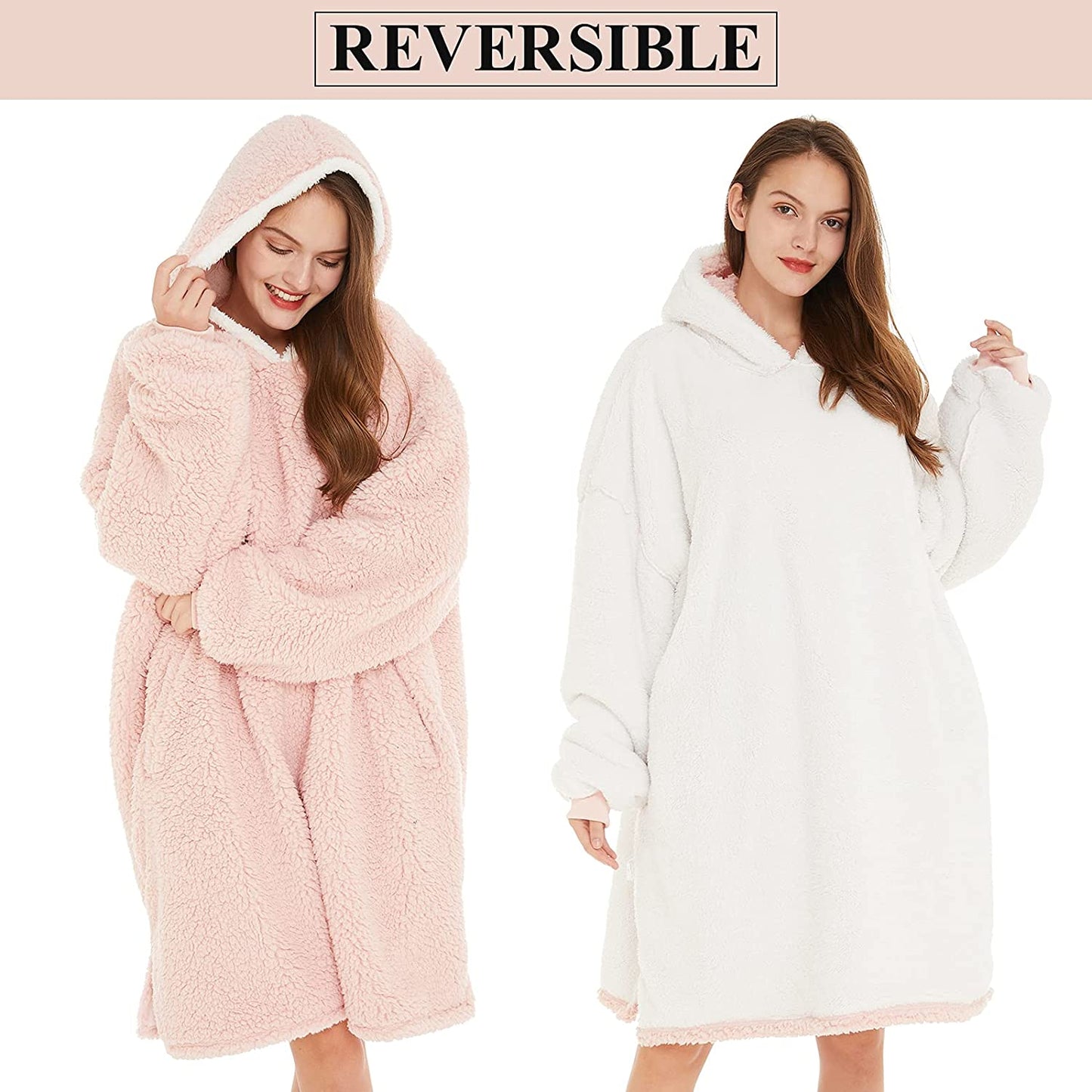 LetsFunny Oversized Blanket Sweatshirt, Plush Fleecehug Hoodie Wearable Blanket with Pocket, Super Warm Cozy Sweatshirt Hooded Blanket for Adult Women Men Teens, One Size Fits All
