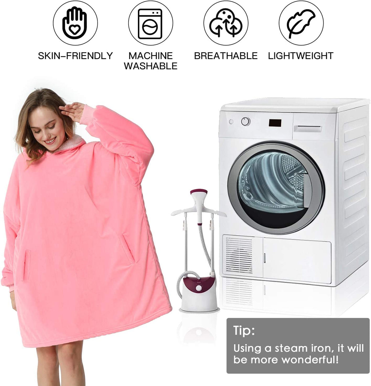 LetsFunny Oversized Hooded Blanket Sweatshirt, Super Soft Warm Comfortable Sherpa Wearable Blanket with Giant Pocket, for Adults Men Women Teenagers Kids, One Size Fits All