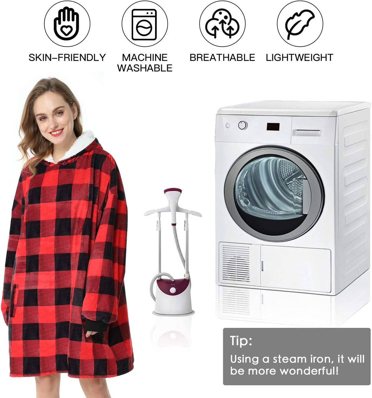 LetsFunny Oversized Hooded Blanket Sweatshirt, Super Soft Warm Comfortable Sherpa Wearable Blanket with Giant Pocket, for Adults Men Women Teenagers Kids, One Size Fits All