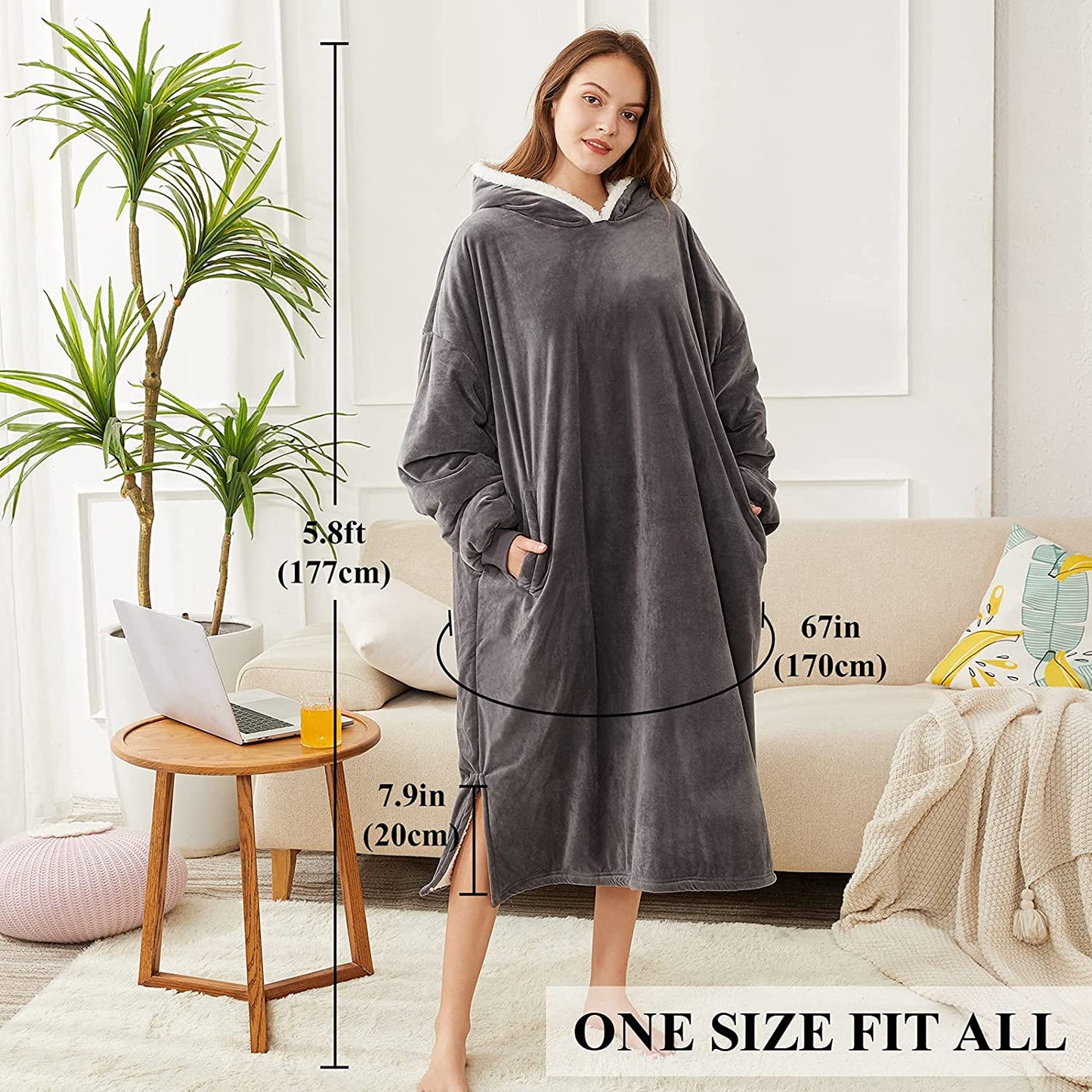 LetsFunny Oversized Blanket Sweatshirt, Plush Fleecehug Hoodie Wearable Blanket with Pocket, Super Warm Cozy Sweatshirt Hooded Blanket for Adult Women Men Teens, One Size Fits All