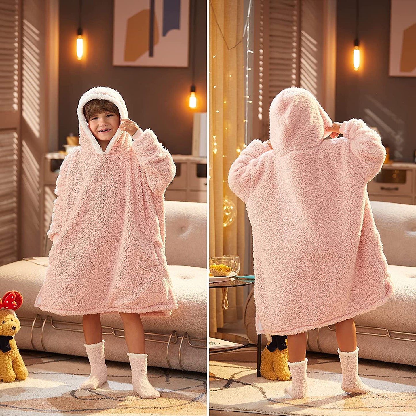 LetsFunny Oversized Blanket Sweatshirt, Plush Fleecehug Hoodie Wearable Blanket with Pocket, Super Warm Cozy Sweatshirt Hooded Blanket for Adult Women Men Teens, One Size Fits All