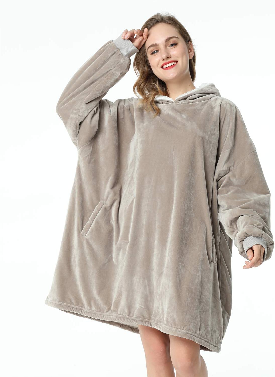 LetsFunny Oversized Hooded Blanket Sweatshirt, Super Soft Warm Comfortable Sherpa Wearable Blanket with Giant Pocket, for Adults Men Women Teenagers Kids, One Size Fits All
