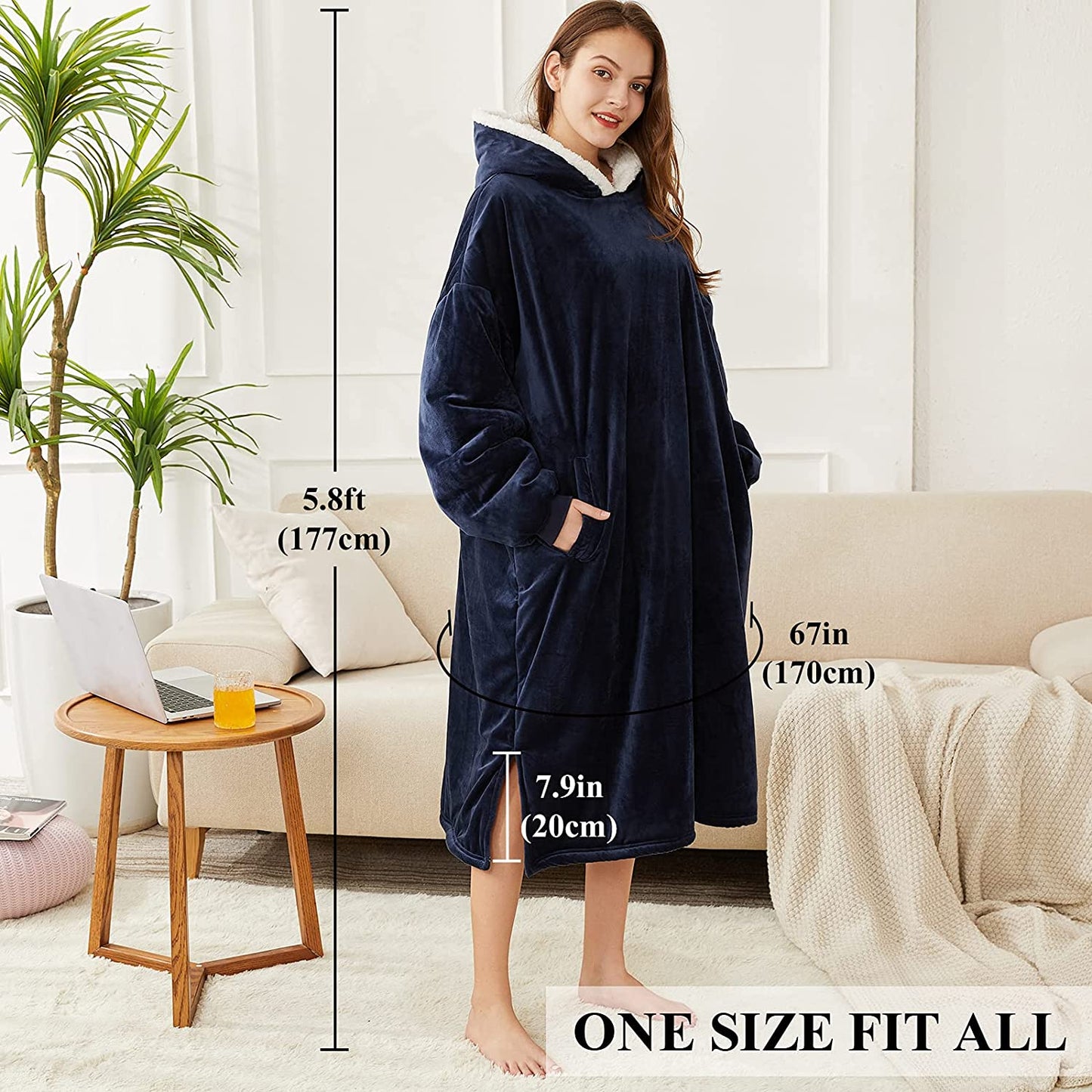 LetsFunny Oversized Blanket Sweatshirt, Plush Fleecehug Hoodie Wearable Blanket with Pocket, Super Warm Cozy Sweatshirt Hooded Blanket for Adult Women Men Teens, One Size Fits All