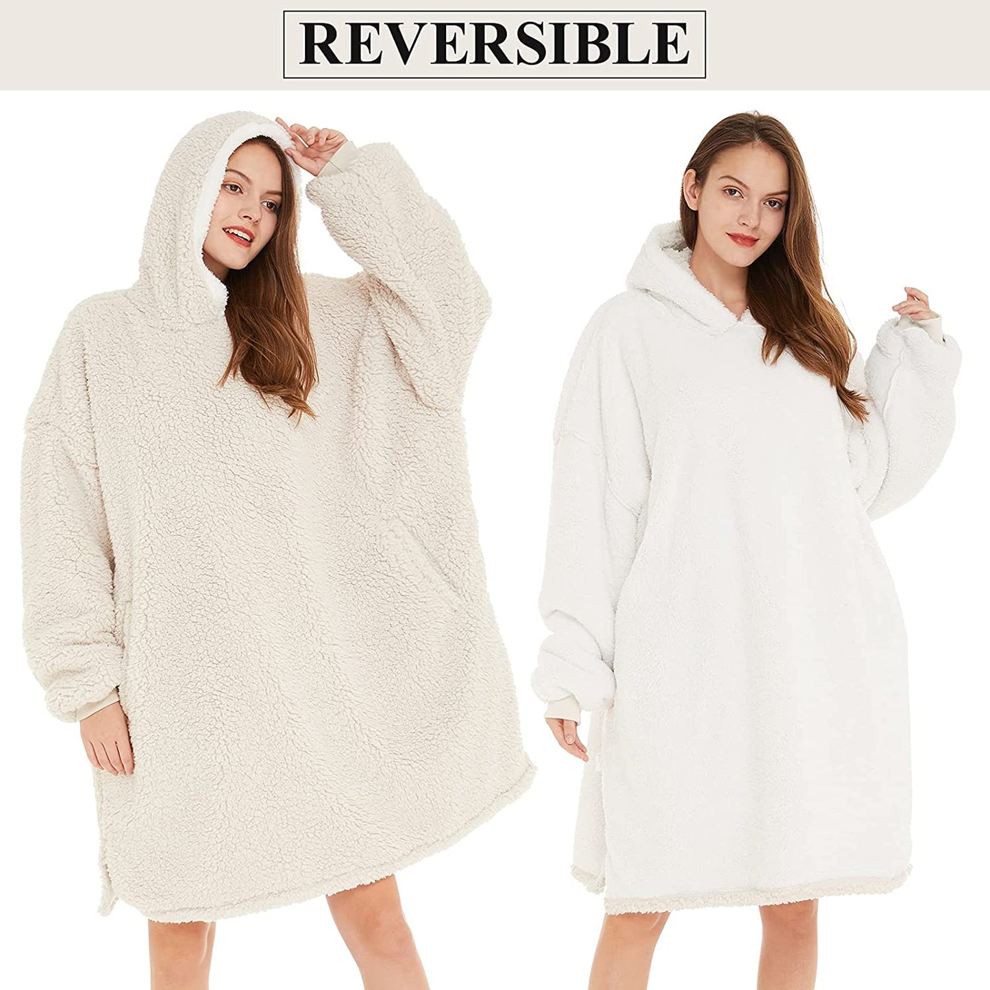 LetsFunny Oversized Blanket Sweatshirt, Plush Fleecehug Hoodie Wearable Blanket with Pocket, Super Warm Cozy Sweatshirt Hooded Blanket for Adult Women Men Teens, One Size Fits All