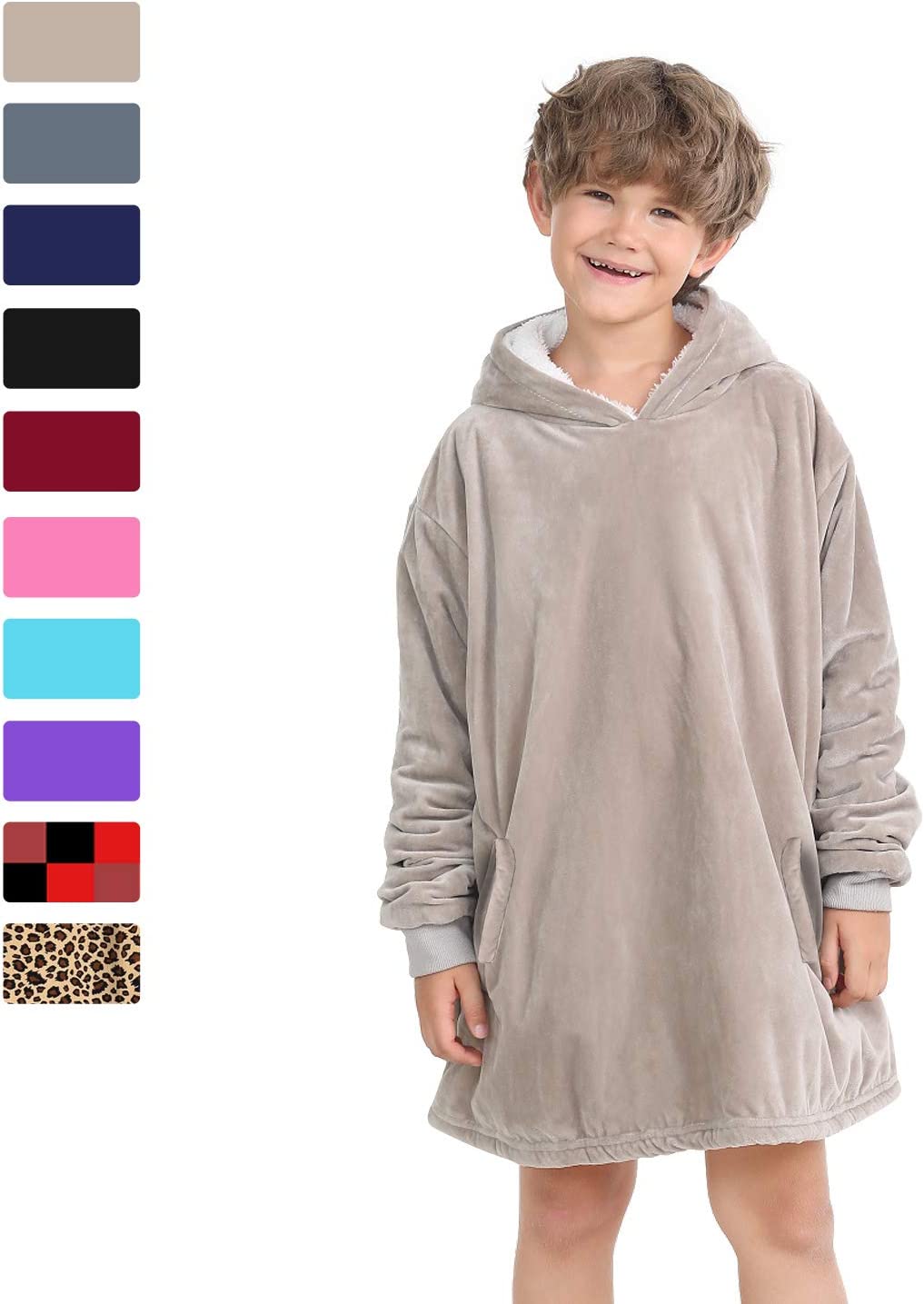 LetsFunny Oversized Hooded Blanket Sweatshirt, Super Soft Warm Comfortable Sherpa Wearable Blanket with Giant Pocket, for Adults Men Women Teenagers Kids, One Size Fits All