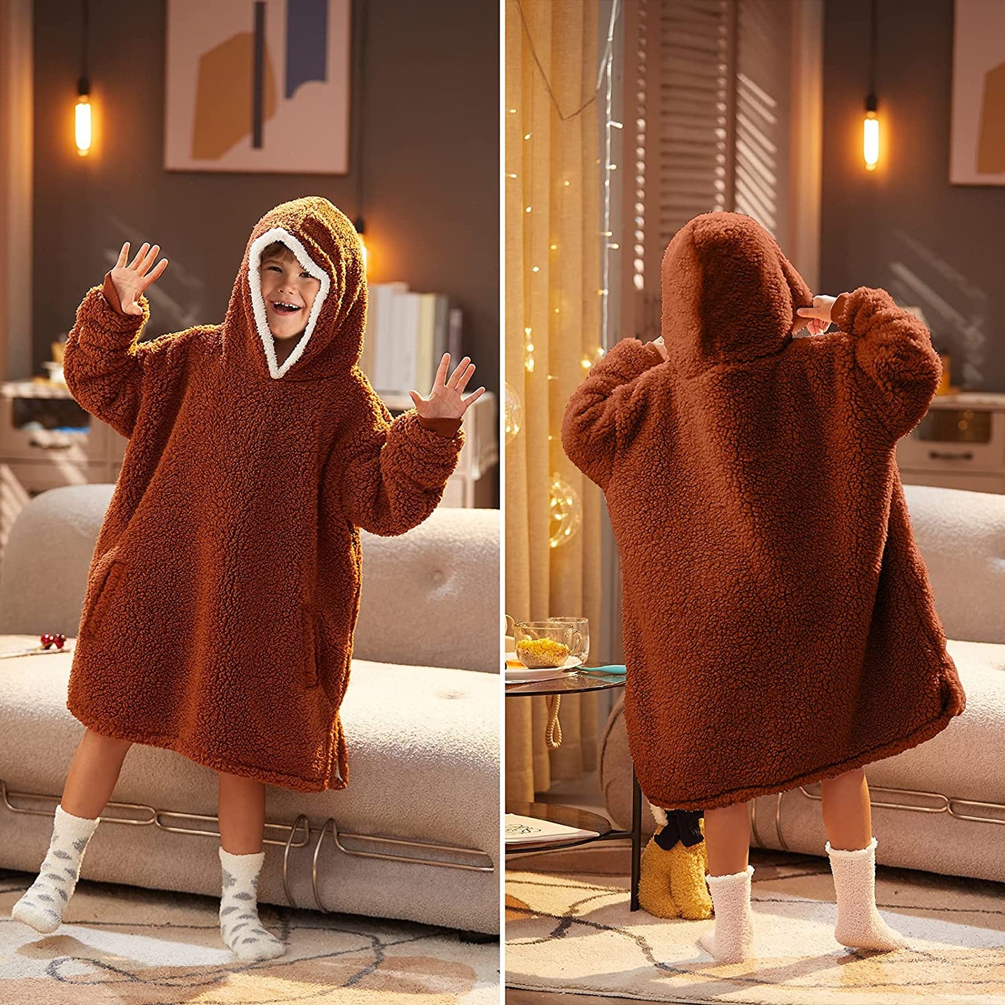 LetsFunny Oversized Blanket Sweatshirt, Plush Fleecehug Hoodie Wearable Blanket with Pocket, Super Warm Cozy Sweatshirt Hooded Blanket for Adult Women Men Teens, One Size Fits All