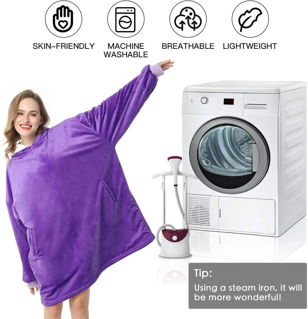 LetsFunny Oversized Hooded Blanket Sweatshirt, Super Soft Warm Comfortable Sherpa Wearable Blanket with Giant Pocket, for Adults Men Women Teenagers Kids, One Size Fits All