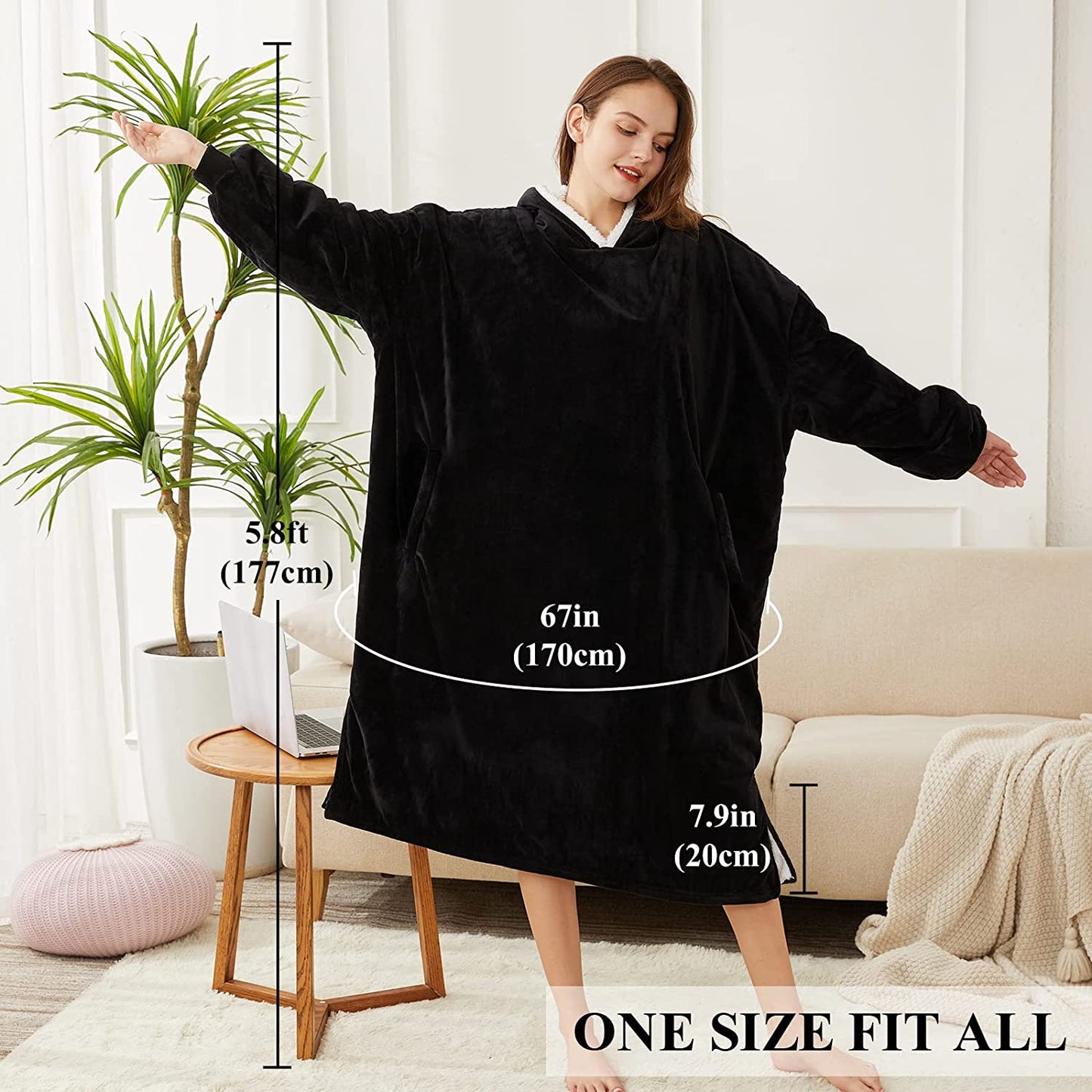 LetsFunny Oversized Blanket Sweatshirt, Plush Fleecehug Hoodie Wearable Blanket with Pocket, Super Warm Cozy Sweatshirt Hooded Blanket for Adult Women Men Teens, One Size Fits All