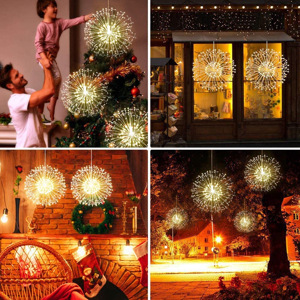 Fairy Christmas String Lights Wire Lights,200 LED DIY 8 Modes Dimmable Lights with Remote Control, Waterproof Decorative Hanging Starburst Lights for Christmas, Home, Patio, Indoor Outdoor Decoration