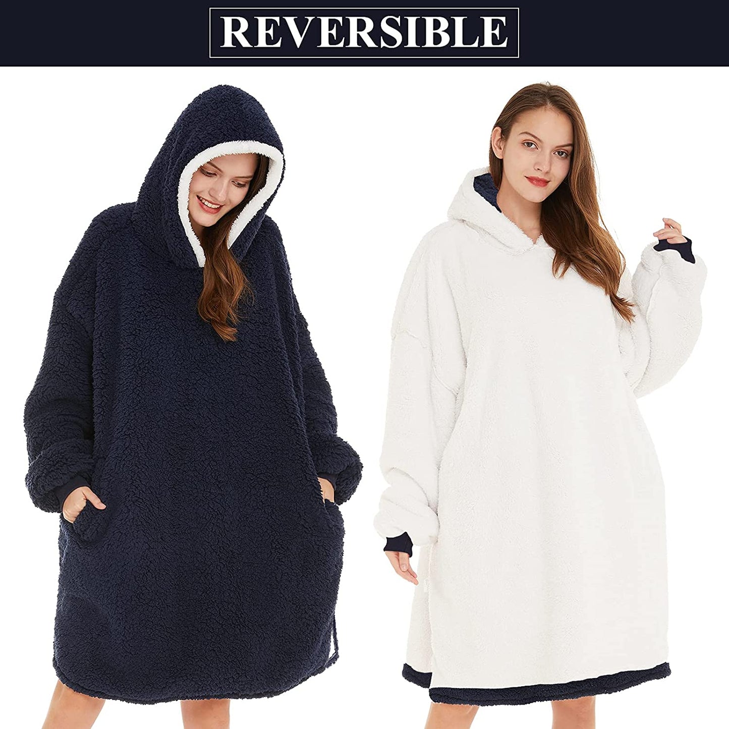 LetsFunny Oversized Blanket Sweatshirt, Plush Fleecehug Hoodie Wearable Blanket with Pocket, Super Warm Cozy Sweatshirt Hooded Blanket for Adult Women Men Teens, One Size Fits All