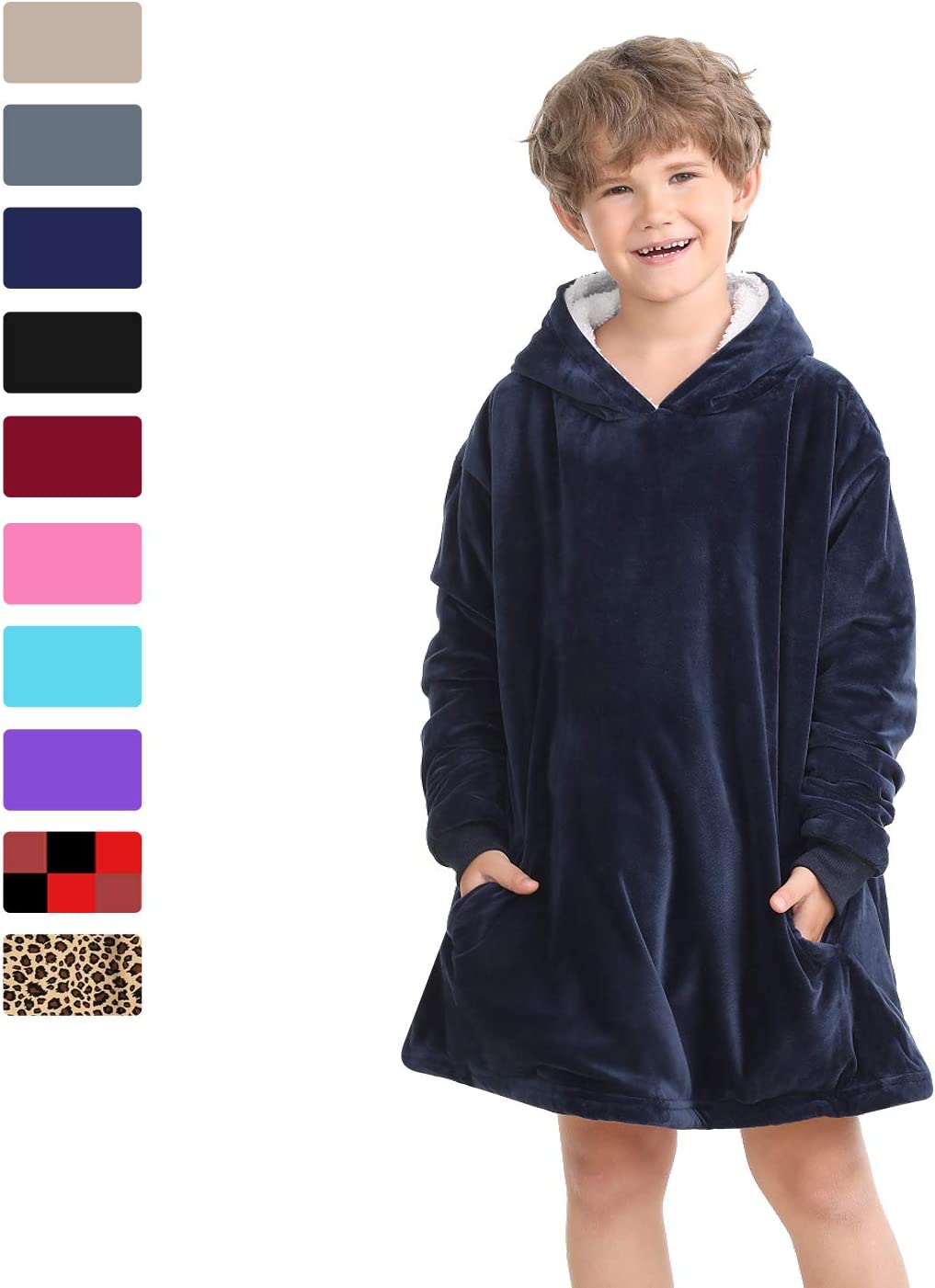 LetsFunny Oversized Hooded Blanket Sweatshirt, Super Soft Warm Comfortable Sherpa Wearable Blanket with Giant Pocket, for Adults Men Women Teenagers Kids, One Size Fits All