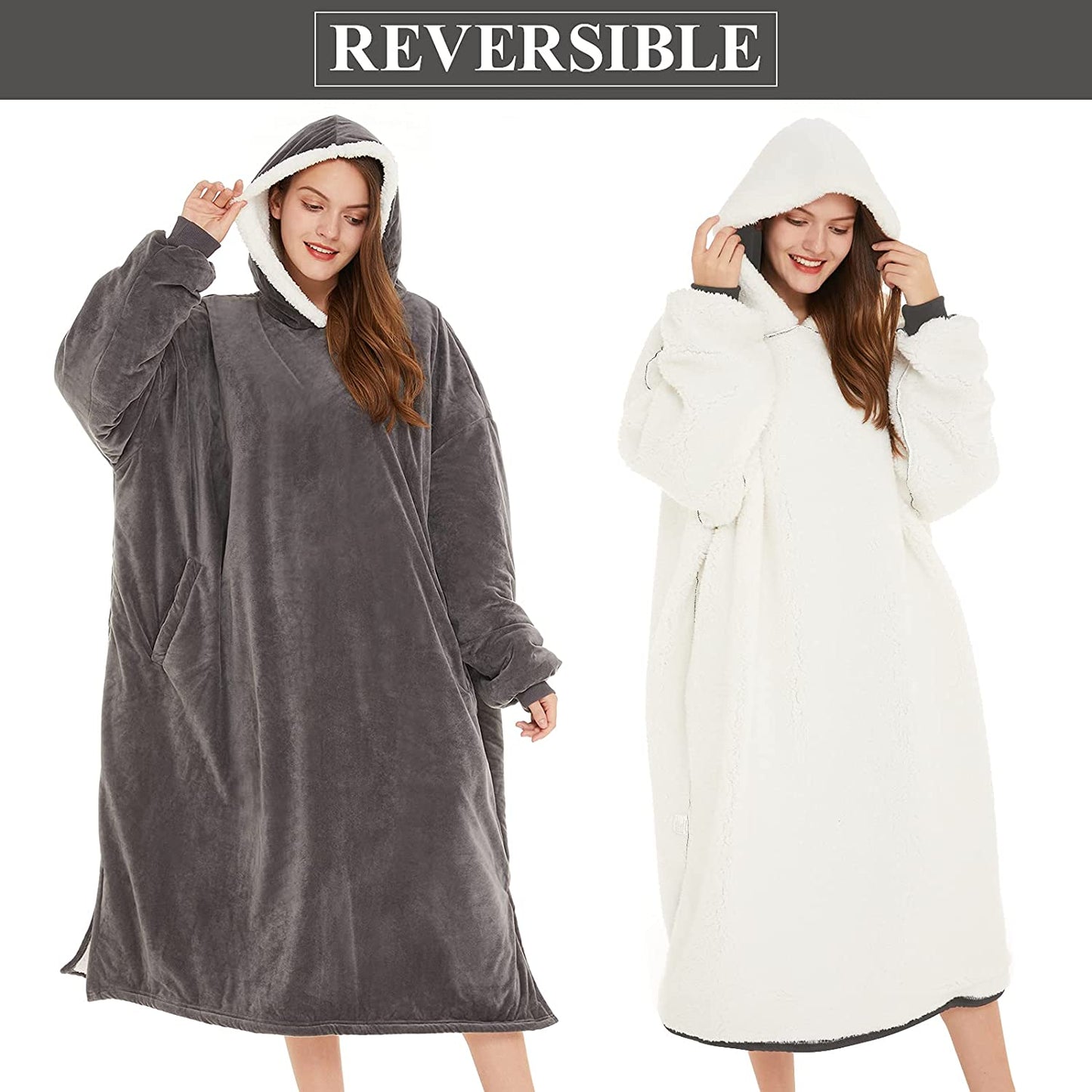 LetsFunny Oversized Blanket Sweatshirt, Plush Fleecehug Hoodie Wearable Blanket with Pocket, Super Warm Cozy Sweatshirt Hooded Blanket for Adult Women Men Teens, One Size Fits All