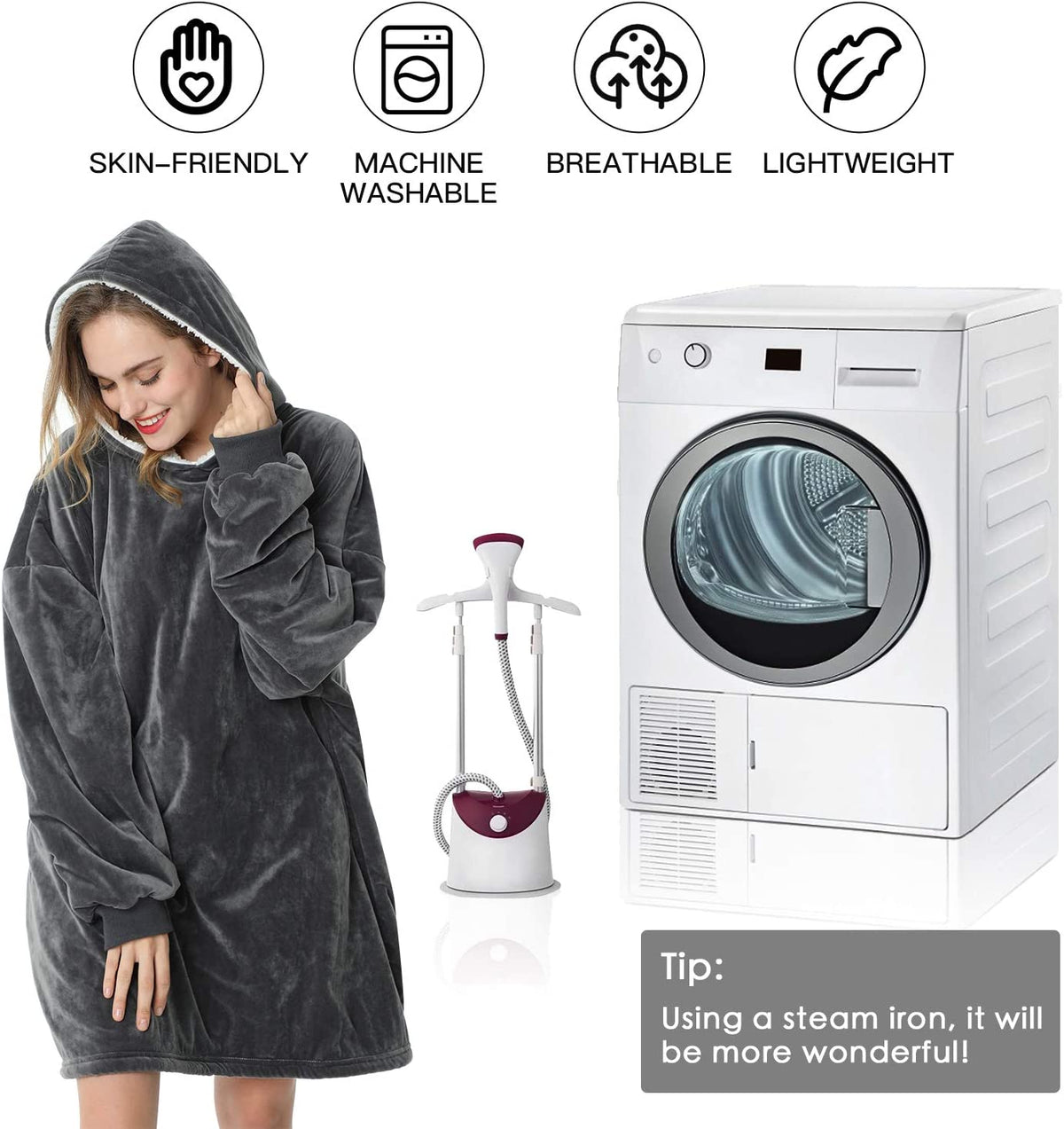 LetsFunny Oversized Hooded Blanket Sweatshirt, Super Soft Warm Comfortable Sherpa Wearable Blanket with Giant Pocket, for Adults Men Women Teenagers Kids, One Size Fits All