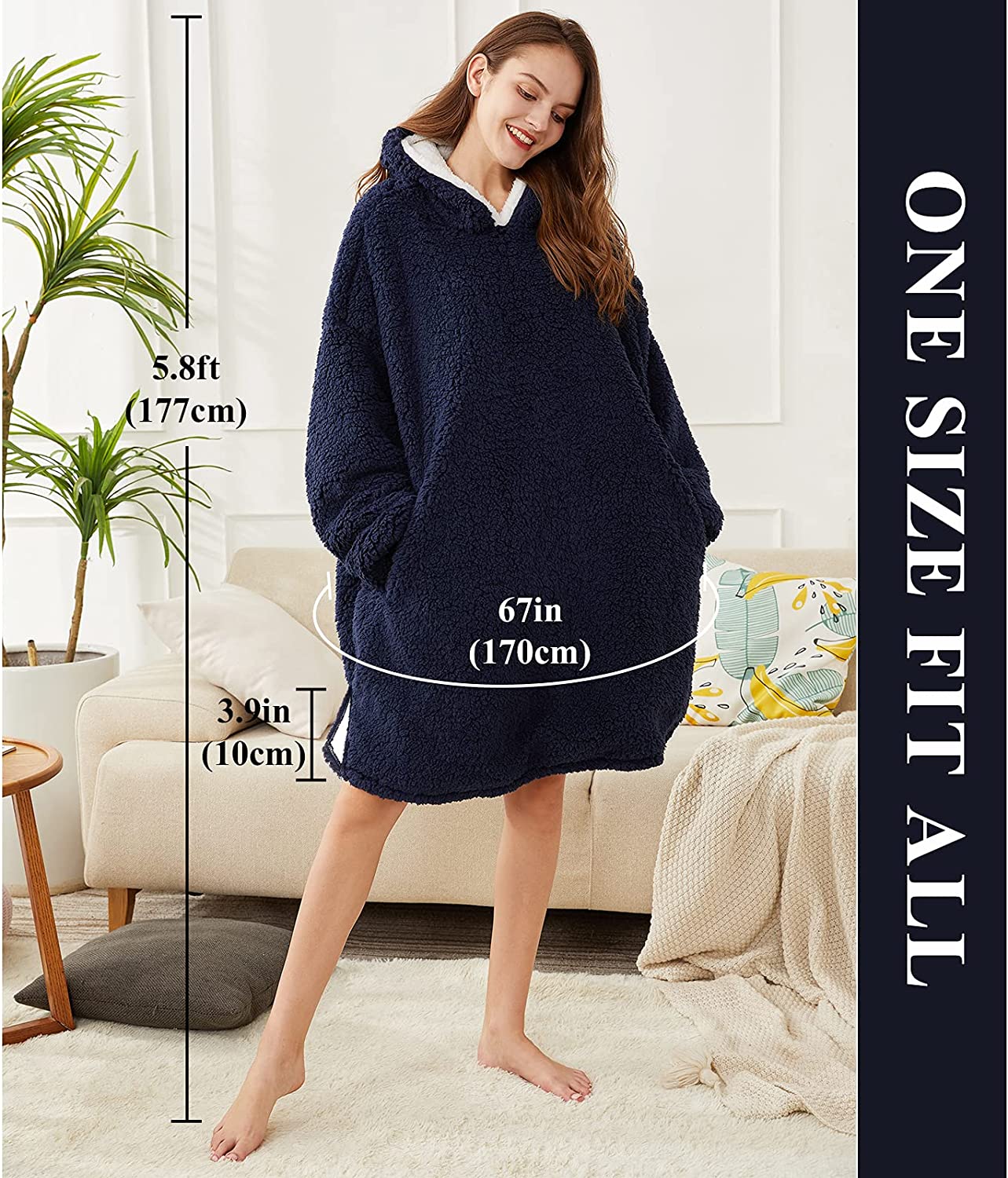 LetsFunny Oversized Blanket Sweatshirt, Plush Fleecehug Hoodie Wearable Blanket with Pocket, Super Warm Cozy Sweatshirt Hooded Blanket for Adult Women Men Teens, One Size Fits All