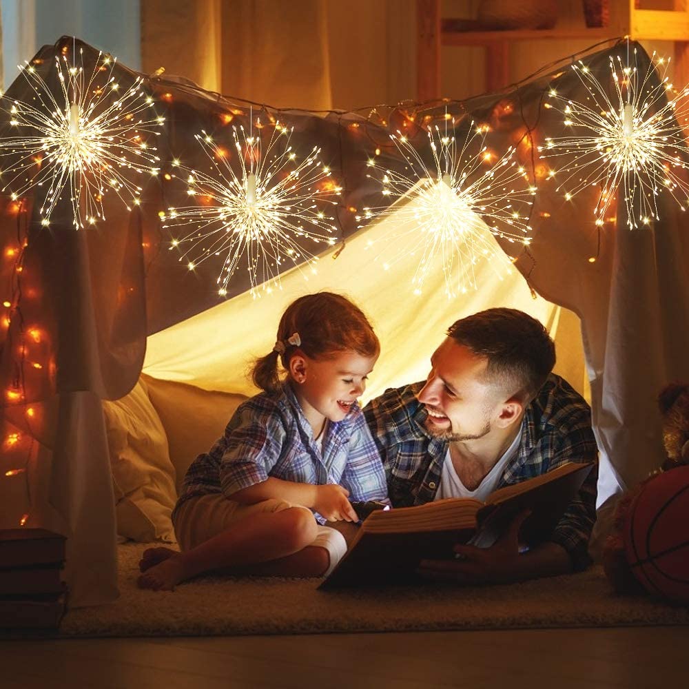 Fairy Firework String Wire Lights, LED DIY 8 Modes Dimmable Lights, Waterproof Decorative Hanging Starburst Lights for Christmas, Home, Patio, Indoor Outdoor Decoration