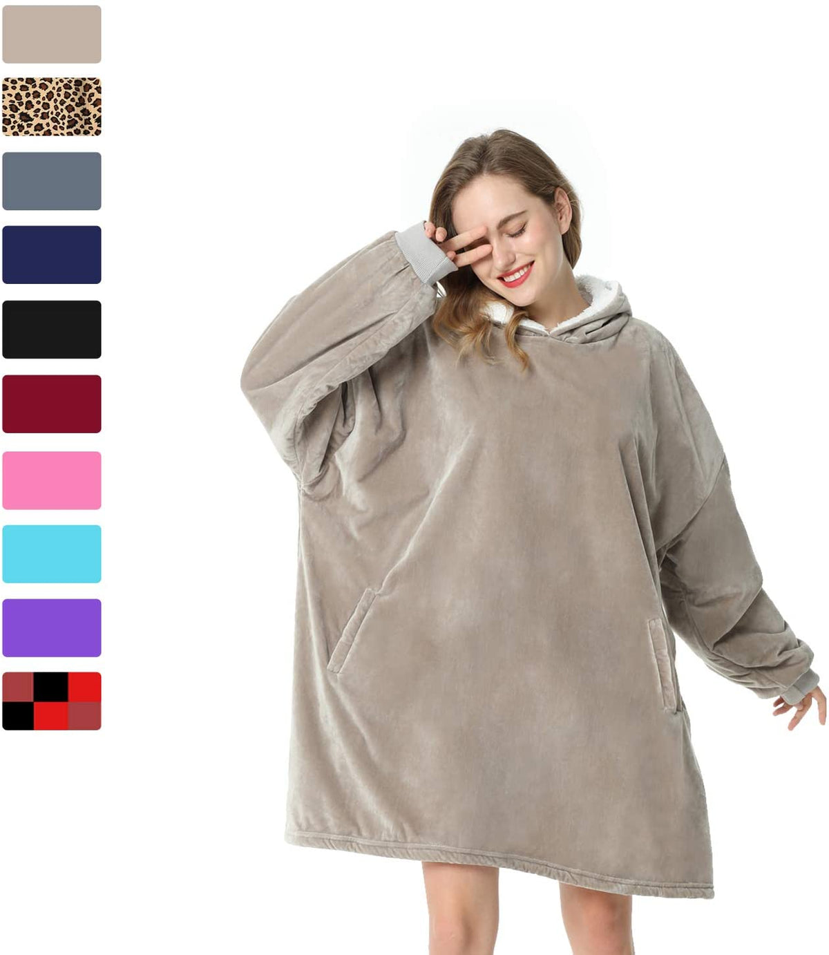 LetsFunny Oversized Hooded Blanket Sweatshirt, Super Soft Warm Comfortable Sherpa Wearable Blanket with Giant Pocket, for Adults Men Women Teenagers Kids, One Size Fits All