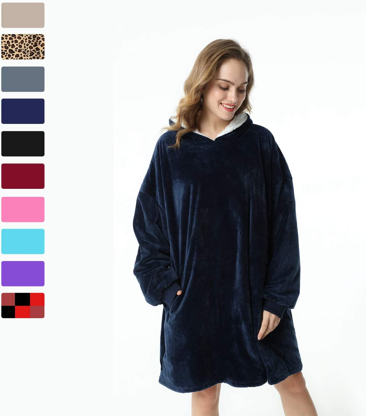 LetsFunny Oversized Hooded Blanket Sweatshirt, Super Soft Warm Comfortable Sherpa Wearable Blanket with Giant Pocket, for Adults Men Women Teenagers Kids, One Size Fits All