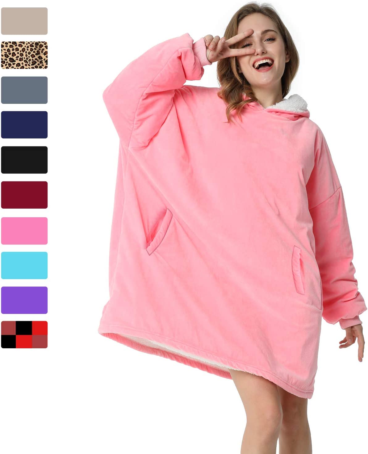 LetsFunny Oversized Hooded Blanket Sweatshirt, Super Soft Warm Comfortable Sherpa Wearable Blanket with Giant Pocket, for Adults Men Women Teenagers Kids, One Size Fits All