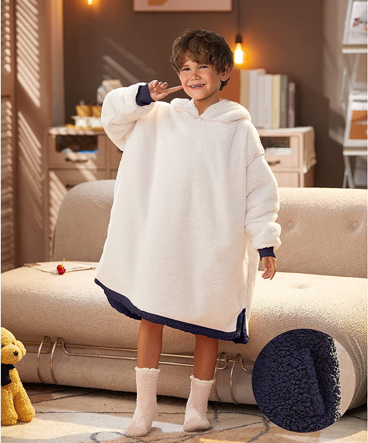 LetsFunny Oversized Blanket Sweatshirt, Plush Fleecehug Hoodie Wearable Blanket with Pocket, Super Warm Cozy Sweatshirt Hooded Blanket for Adult Women Men Teens, One Size Fits All