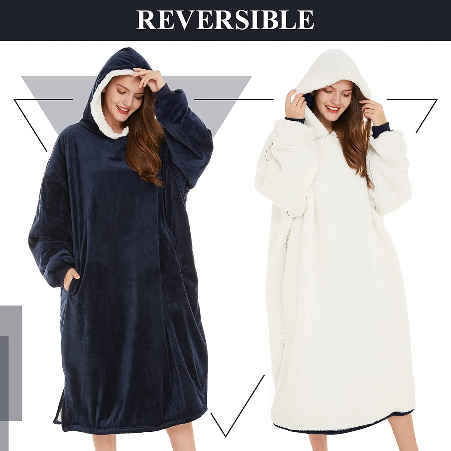 LetsFunny Oversized Blanket Sweatshirt, Plush Fleecehug Hoodie Wearable Blanket with Pocket, Super Warm Cozy Sweatshirt Hooded Blanket for Adult Women Men Teens, One Size Fits All
