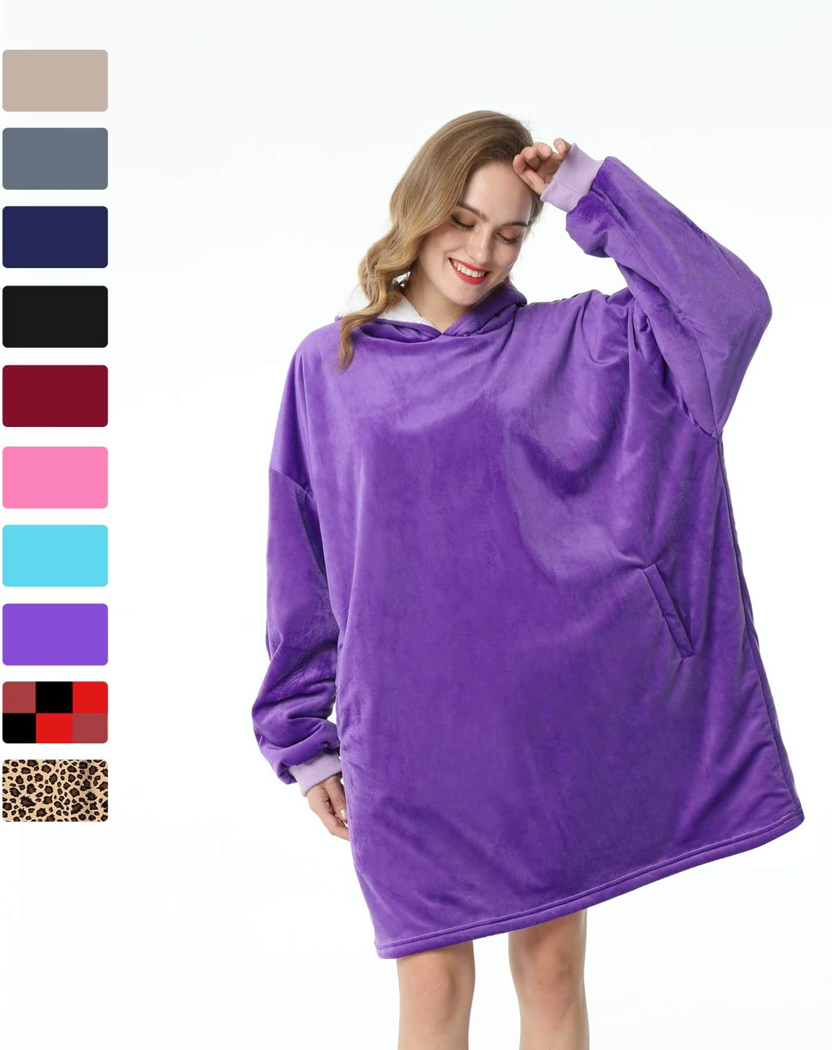 LetsFunny Oversized Hooded Blanket Sweatshirt, Super Soft Warm Comfortable Sherpa Wearable Blanket with Giant Pocket, for Adults Men Women Teenagers Kids, One Size Fits All