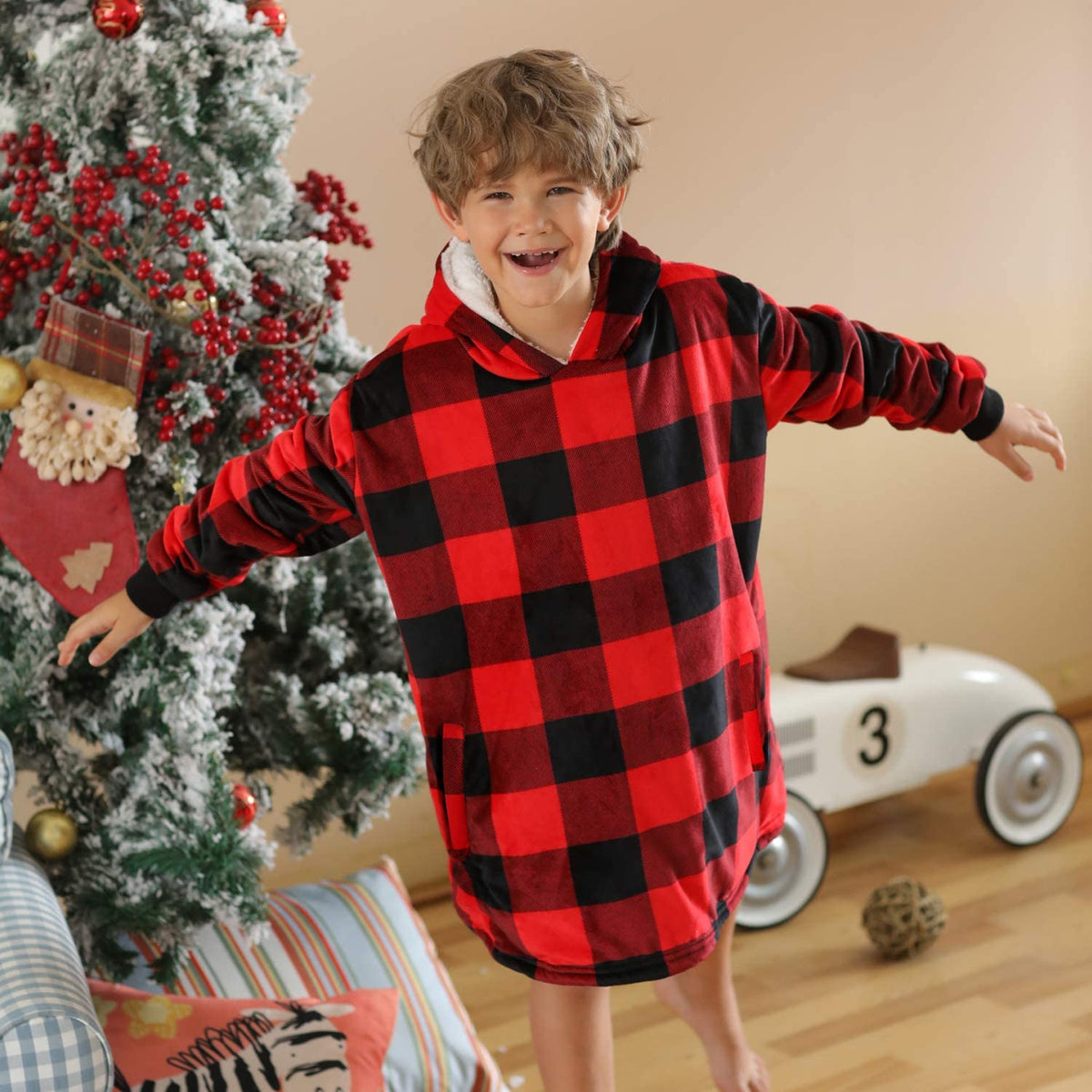 LetsFunny Oversized Hooded Blanket Sweatshirt, Super Soft Warm Comfortable Sherpa Wearable Blanket with Giant Pocket, for Adults Men Women Teenagers Kids, One Size Fits All