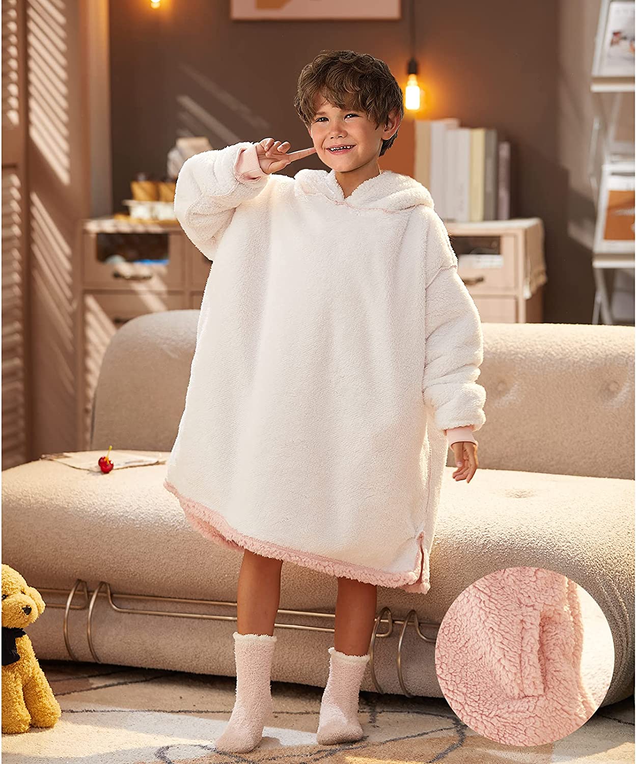 LetsFunny Oversized Blanket Sweatshirt, Plush Fleecehug Hoodie Wearable Blanket with Pocket, Super Warm Cozy Sweatshirt Hooded Blanket for Adult Women Men Teens, One Size Fits All